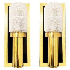 Wall Sconces Posible Sciolari  Brass and Black Crytal Italy Mid-Century