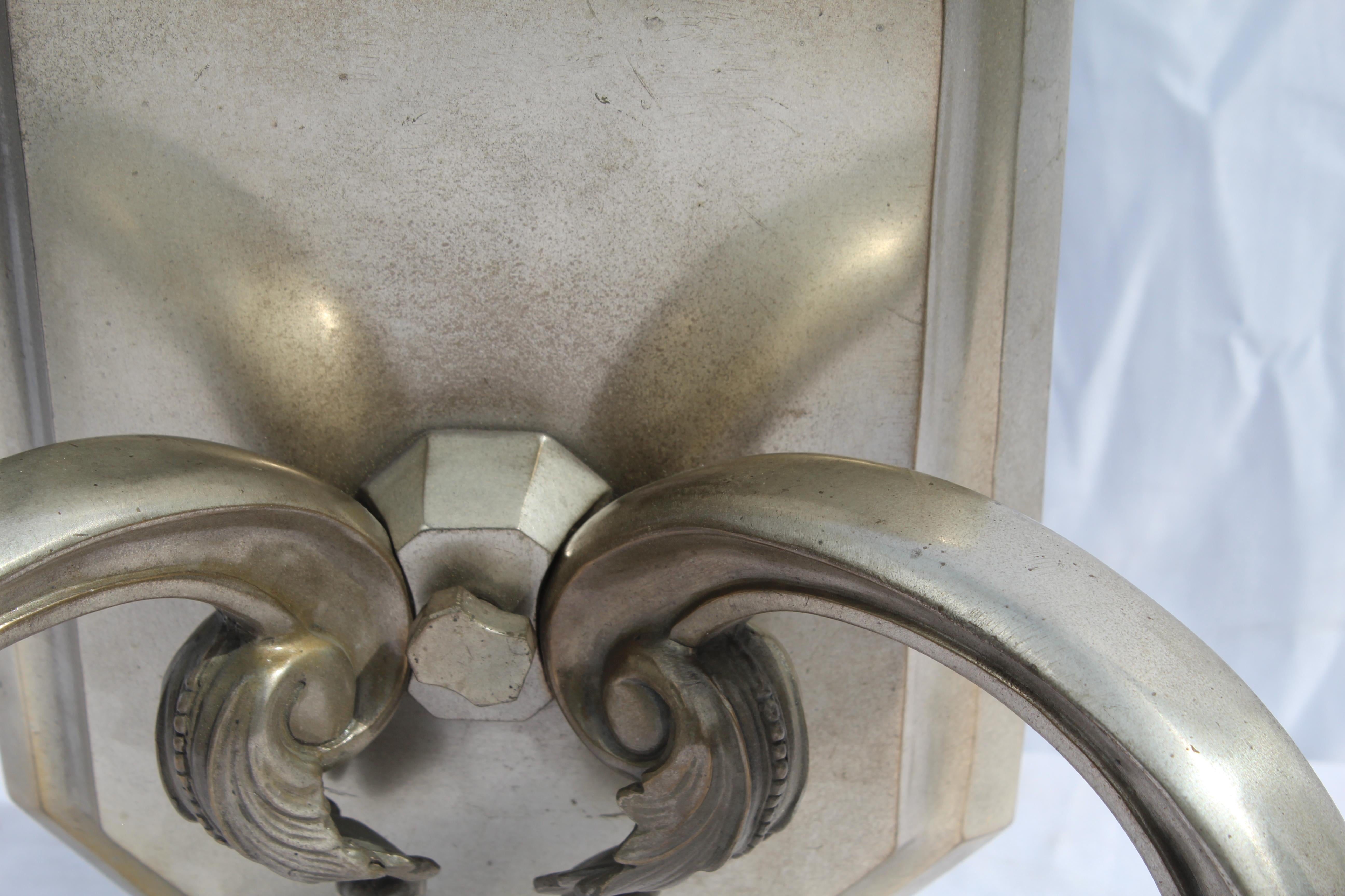 Wall Sconces, Silvered Bronze, Two Arms Large Mid  century deco large a Pair For Sale 2