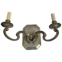 Wall Sconces, Silvered Bronze, Two Arms Large Mid  century deco large a Pair