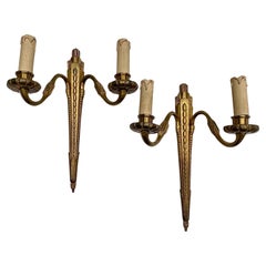 Wall Sconces Vintage Empire Style Brass & Bronze Pair 1960s, France