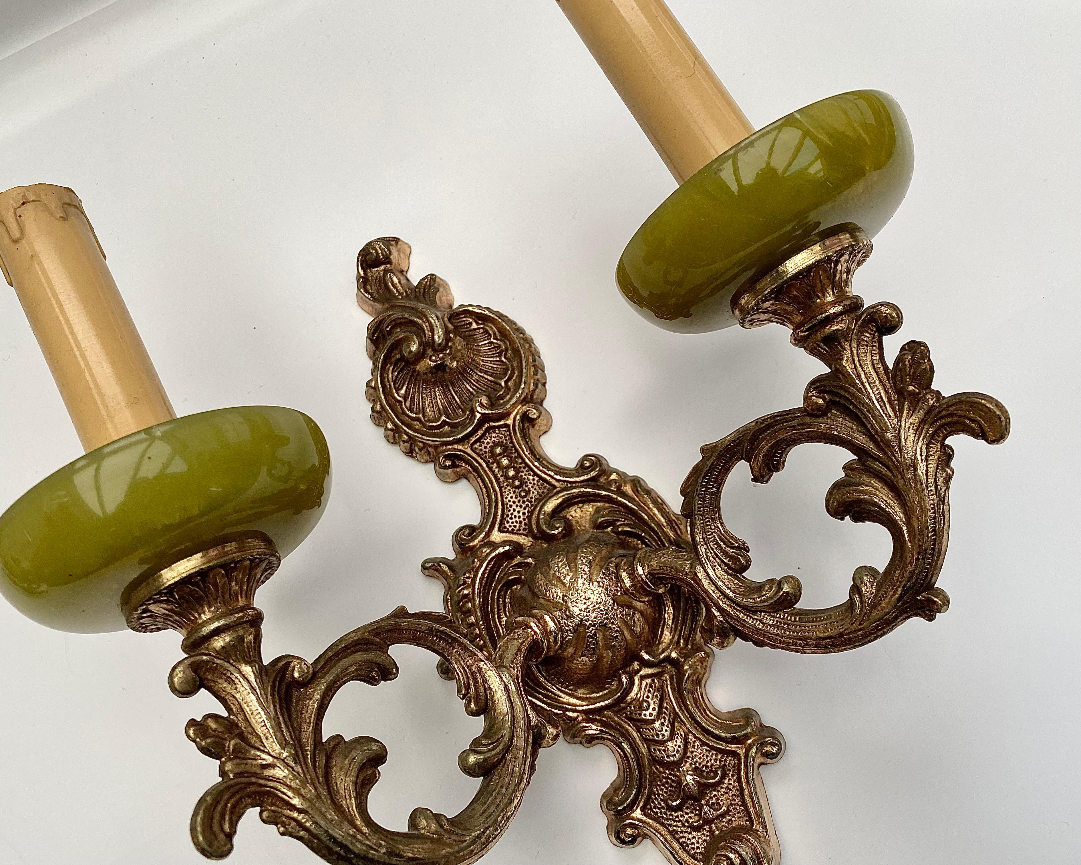 Wall Sconces Vintage Rococo Onyx & Gilt Bronze France, 1960s In Excellent Condition For Sale In Bastogne, BE