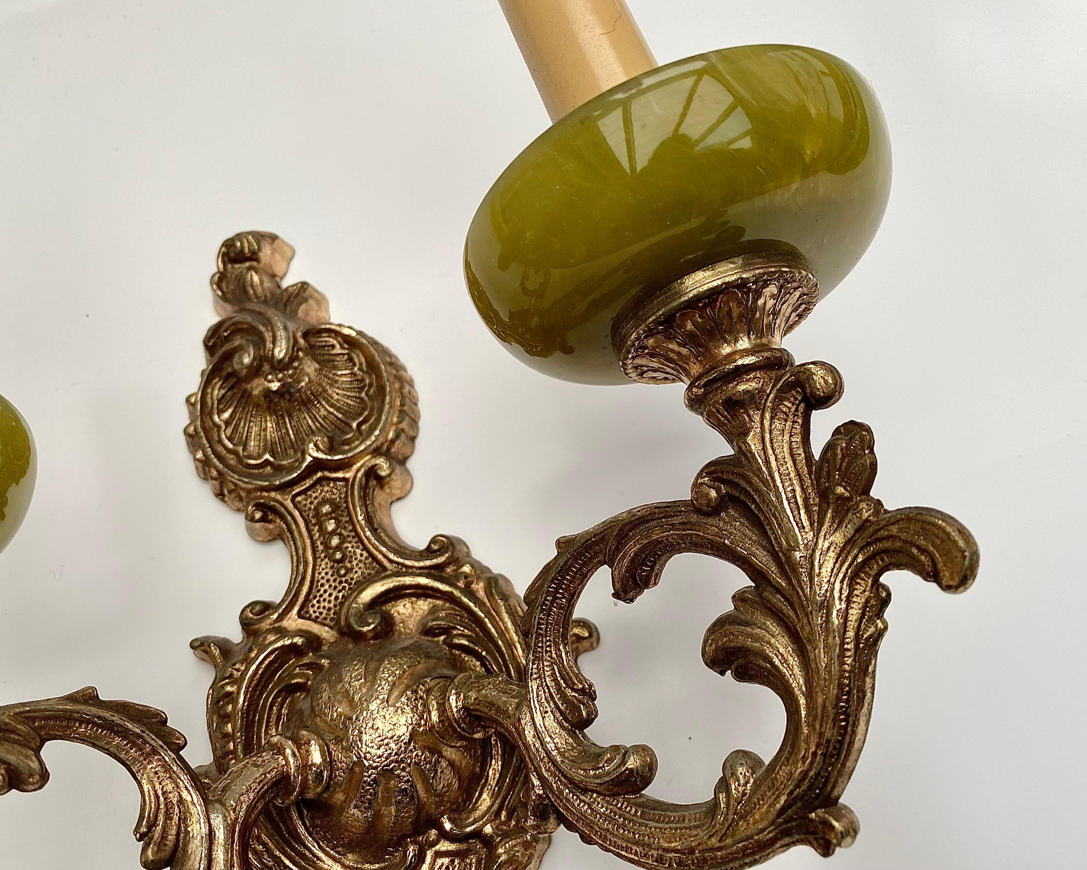 Mid-20th Century Wall Sconces Vintage Rococo Onyx & Gilt Bronze France, 1960s For Sale