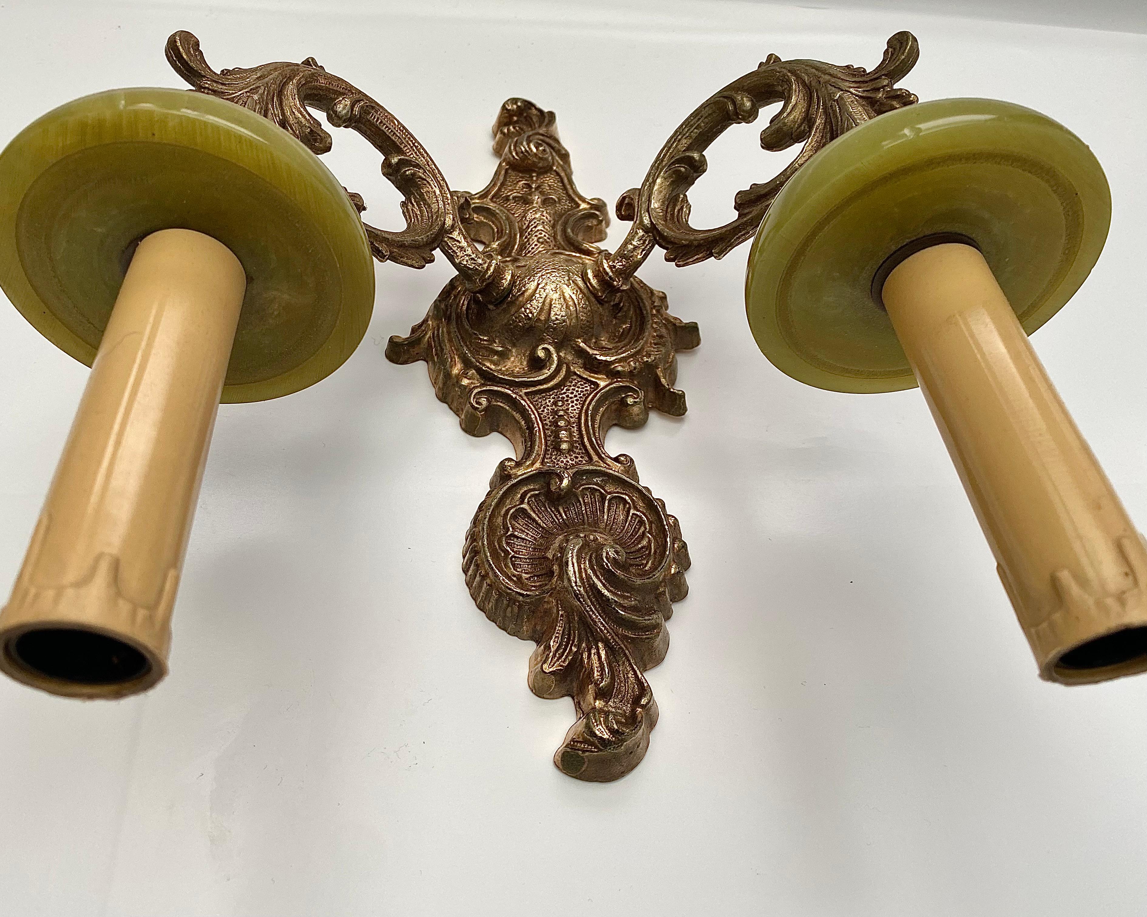 Wall Sconces Vintage Rococo Onyx & Gilt Bronze France, 1960s For Sale 1