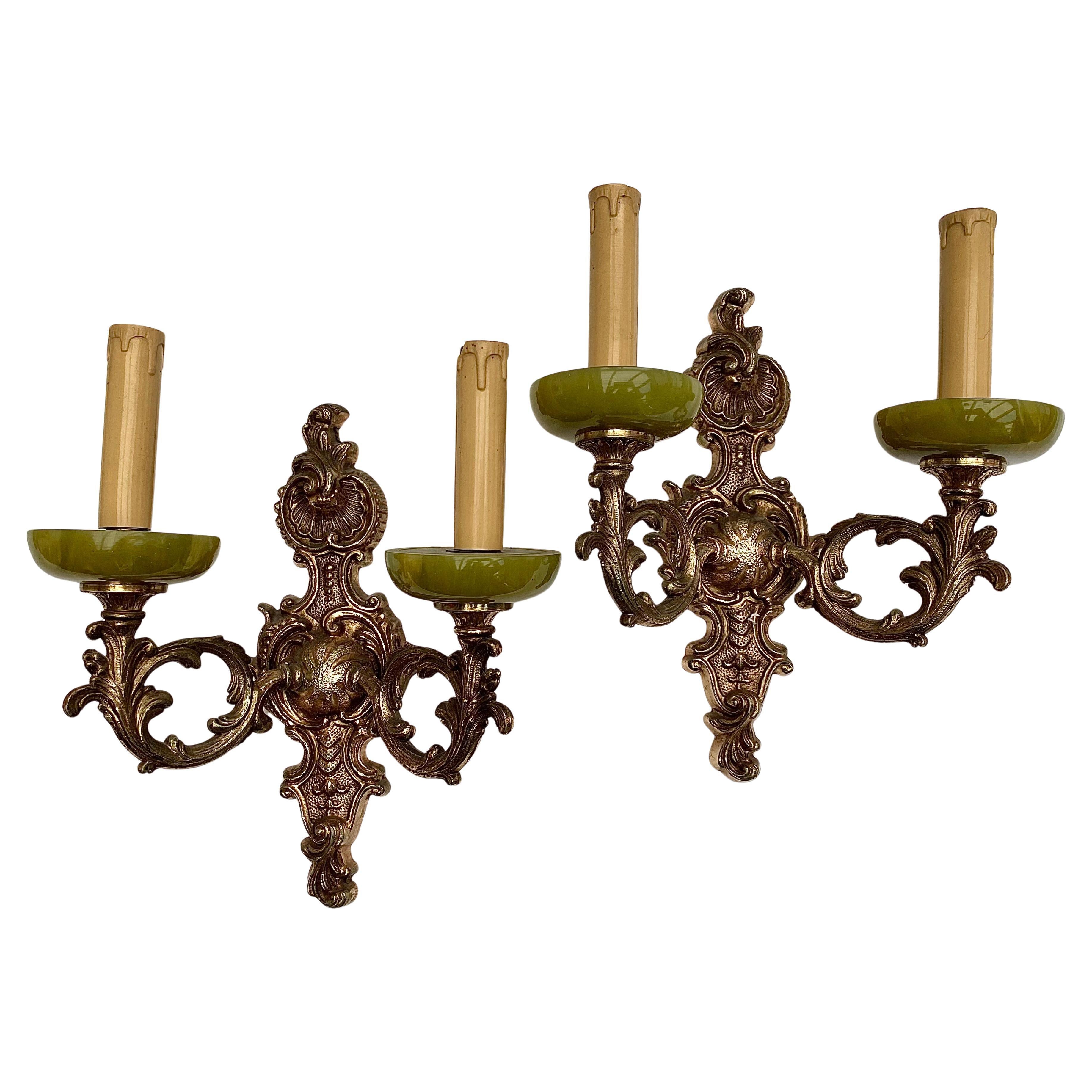 Wall Sconces Vintage Rococo Onyx & Gilt Bronze France, 1960s For Sale