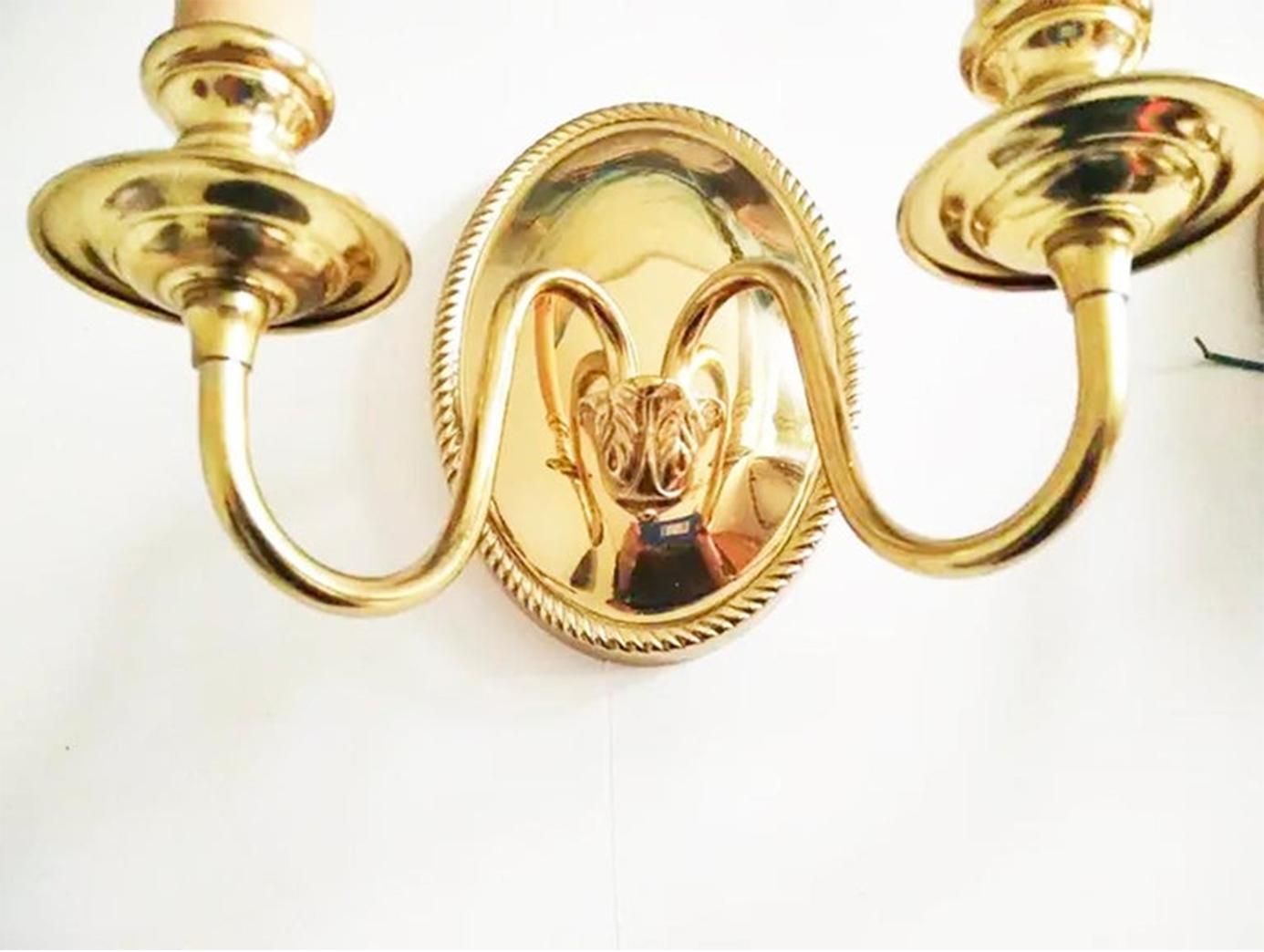 Wall Sconces With Two Lights Brass Gold Louis XVI Style, Mid 20th Century France In Excellent Condition For Sale In Mombuey, Zamora