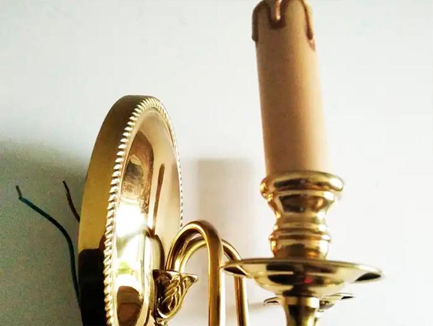 Wall Sconces With Two Lights Brass Gold Louis XVI Style, Mid 20th Century France For Sale 2