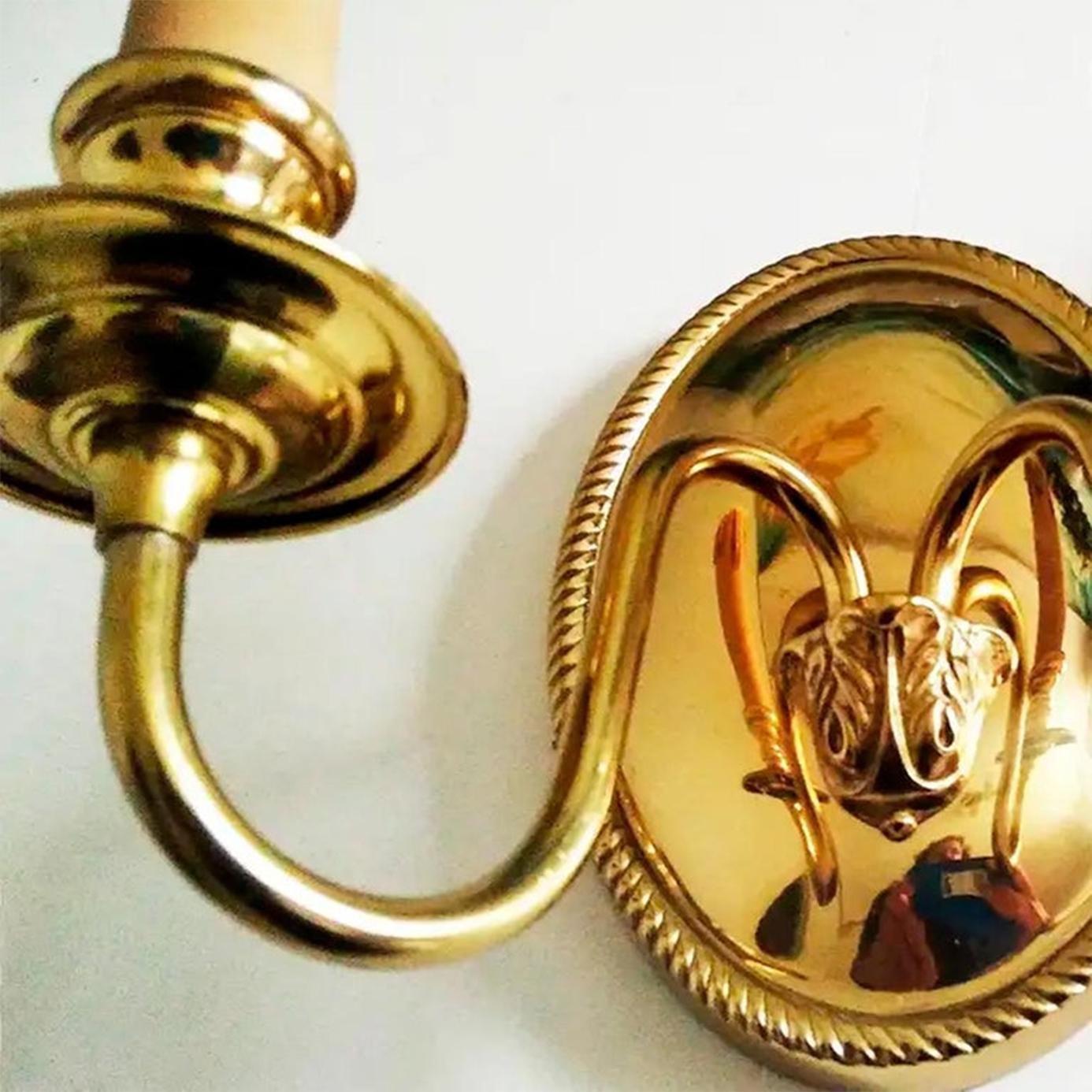Wall Sconces With Two Lights Brass Gold Louis XVI Style, Mid 20th Century France For Sale 3