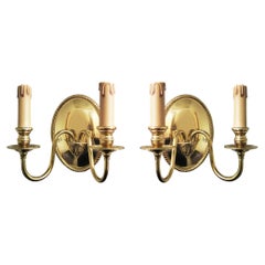 Wall Sconces With Two Lights Brass Gold Louis XVI Style, Mid 20th Century France