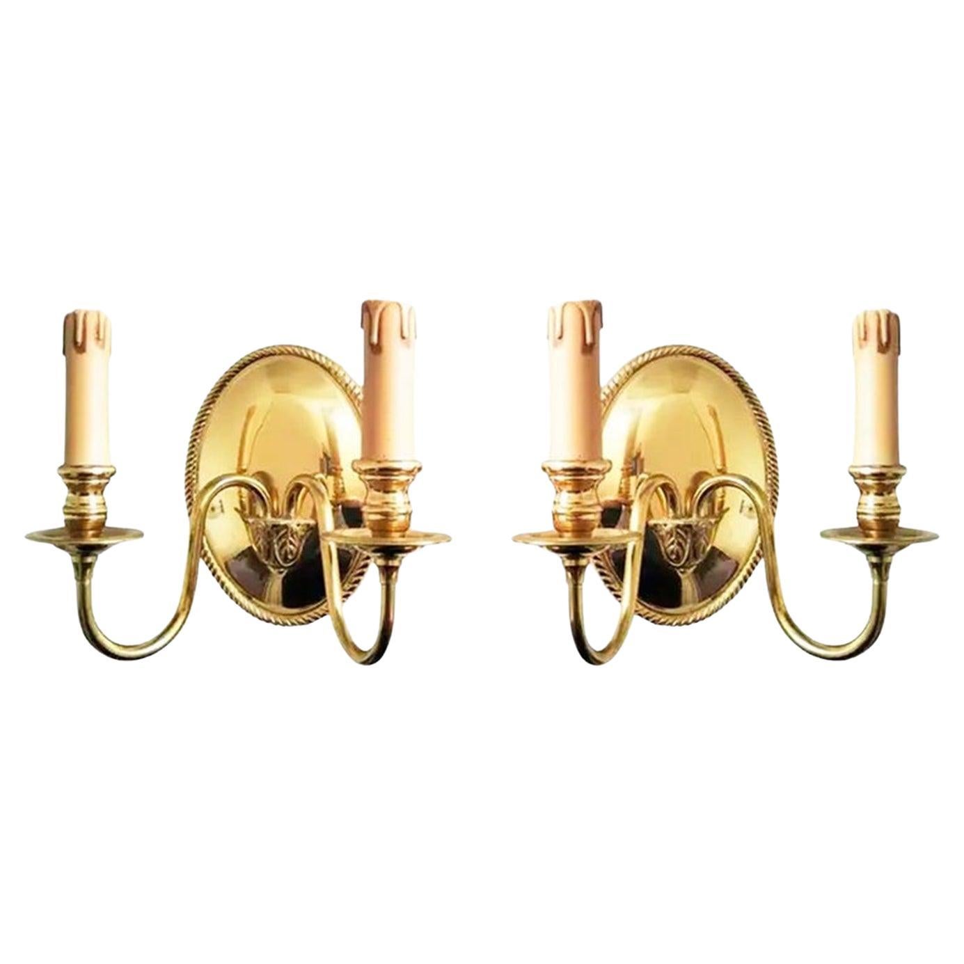 Wall Sconces With Two Lights Brass Gold Louis XVI Style, Mid 20th Century France For Sale