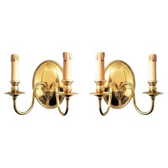 Wall Sonces Brass Louis XVI Style France With Two Arms and a Central Rosette 50s