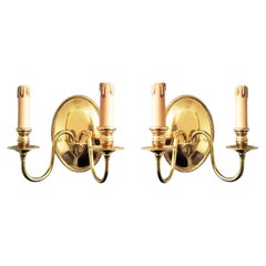 Antique Wall Sconces With Two Lights Brass Gold Louis XVI Style, Mid 20th Century France