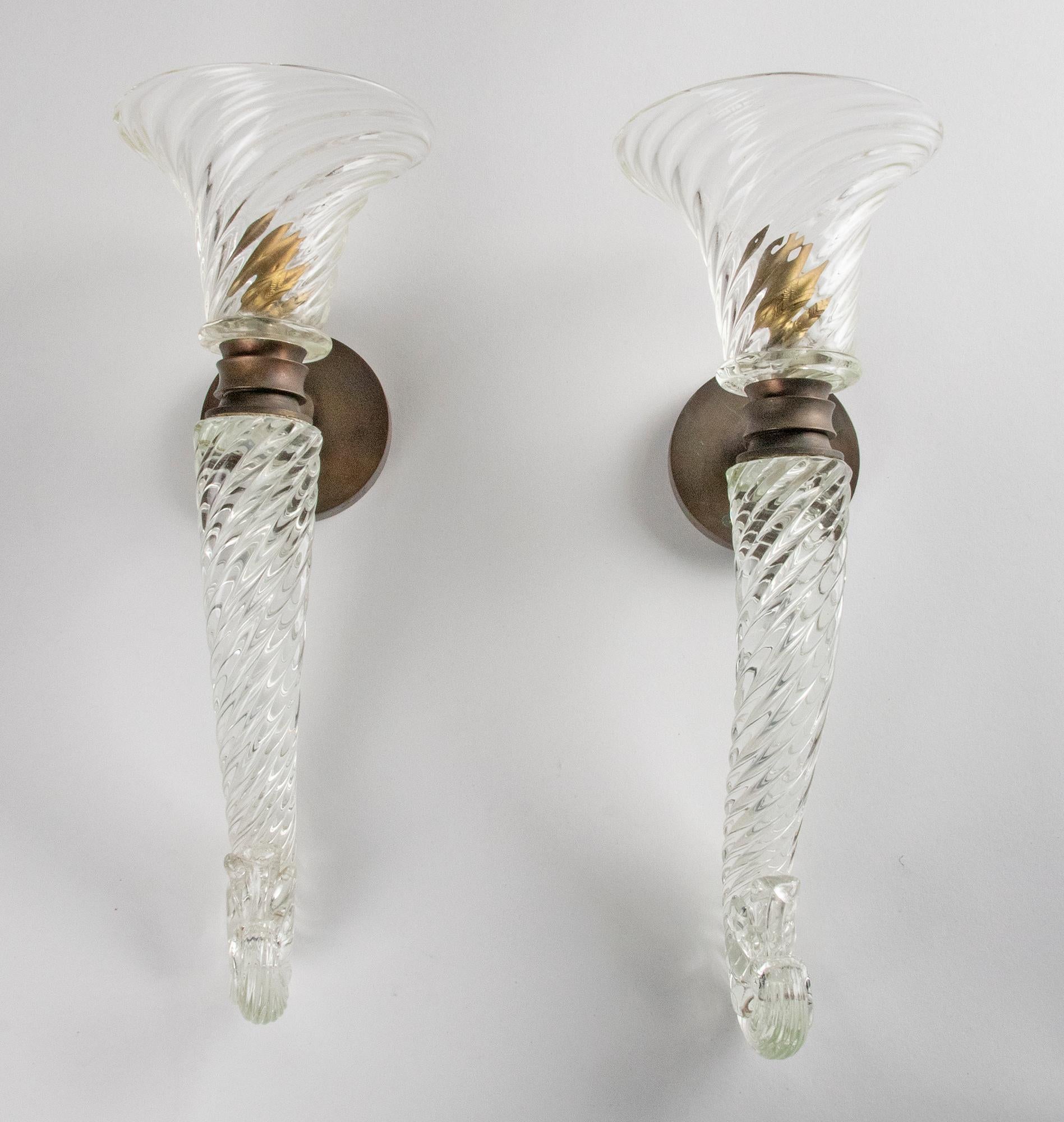 Wall Scones Lamps Torch Glass Veronese Signed Seguso MURANO In Good Condition In Casteren, Noord-Brabant