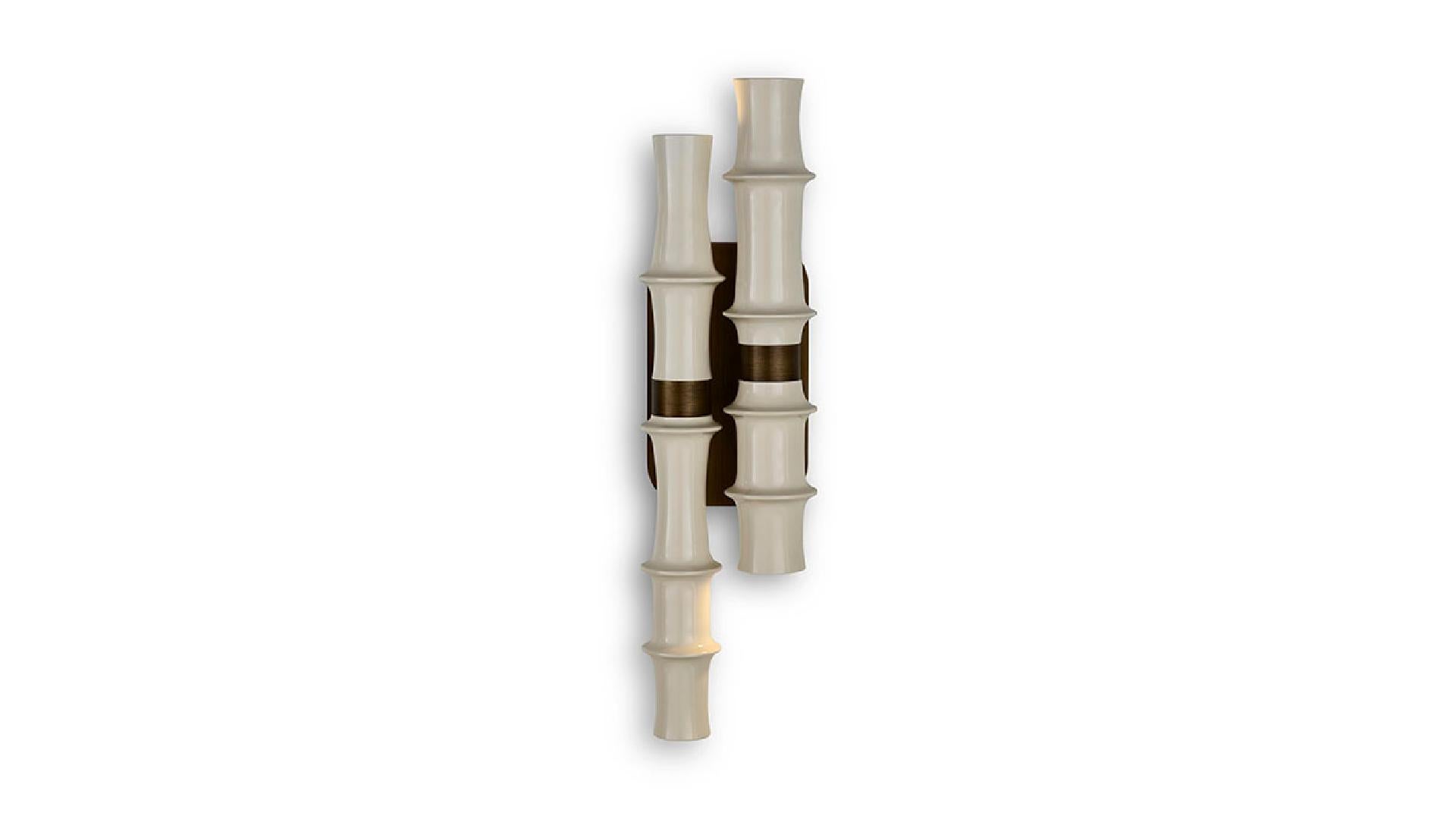 Modern Wall Sconce with Bronzed Metal Frame Decorative Ceramics Decorated by Hand For Sale