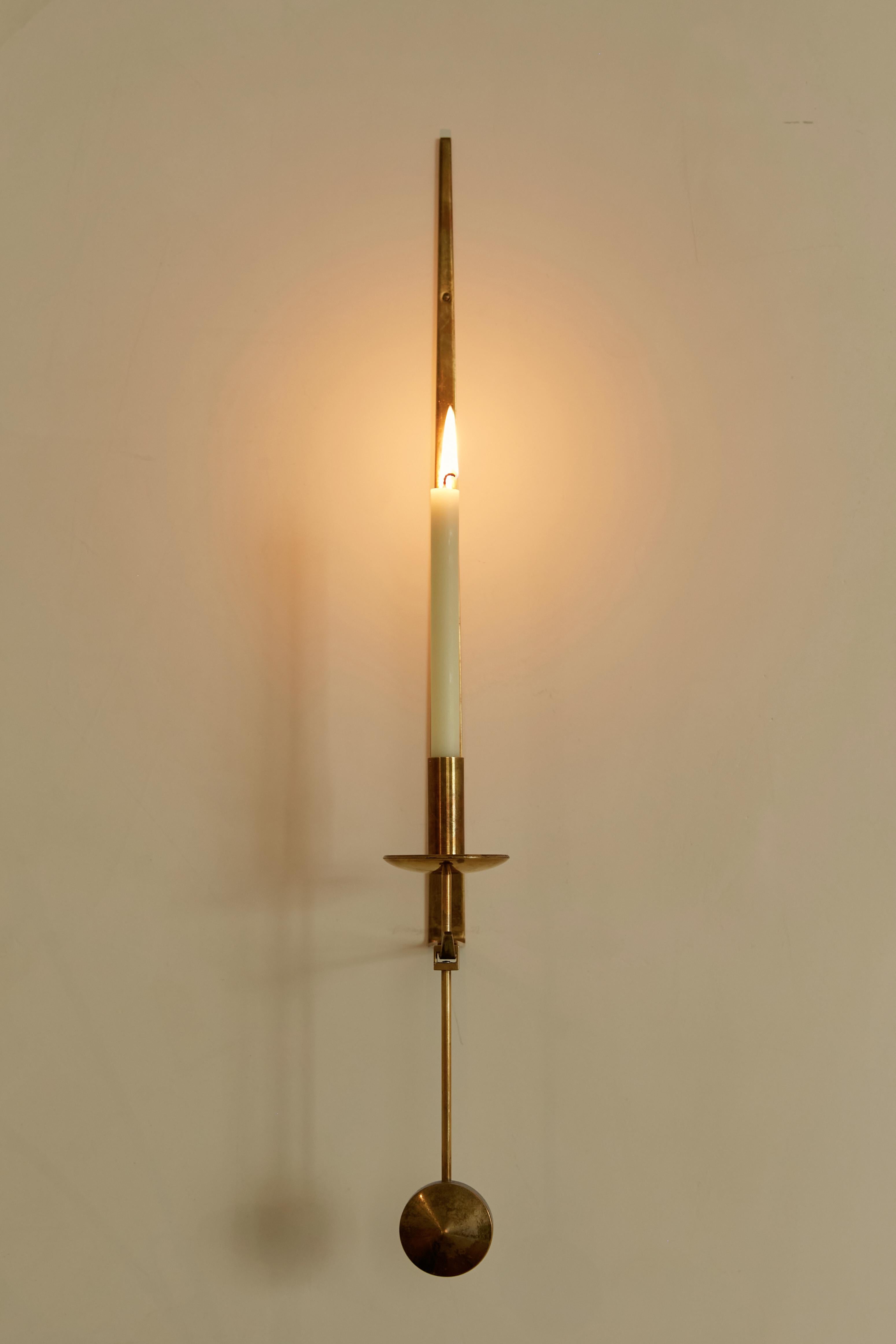 Scandinavian Wall Sculptural Candleholder, brass finish, contemporary scandinavian design For Sale