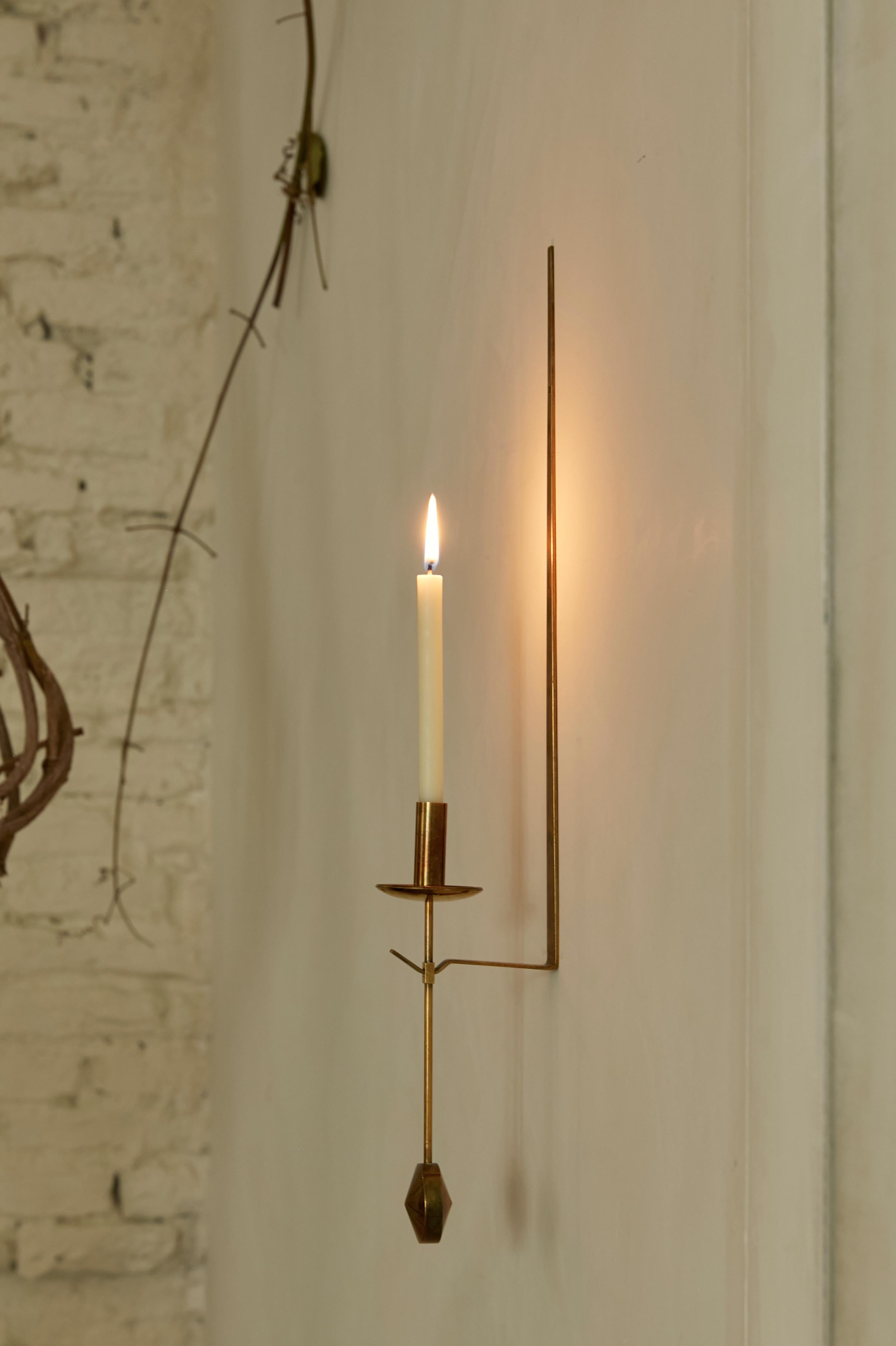 Contemporary Wall Sculptural Candleholder, brass finish, contemporary scandinavian design For Sale