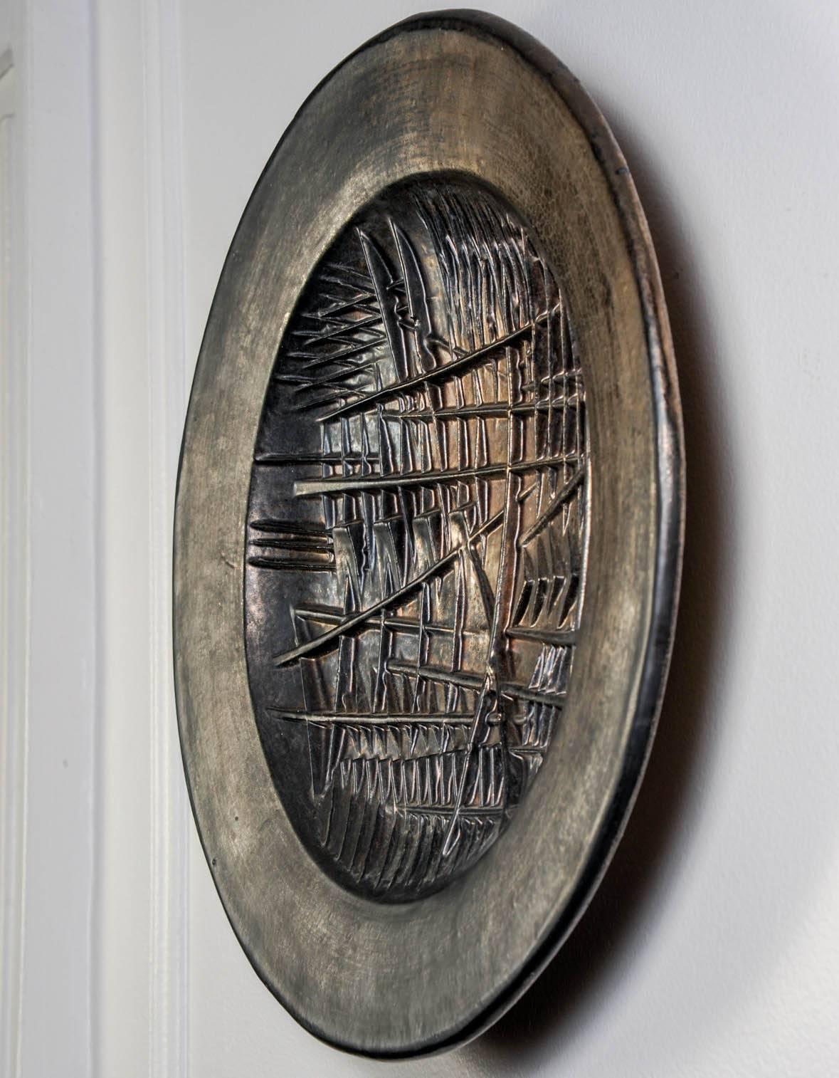Wall Sculptural Ceramic Plate by Arnaldo Pomodoro In Excellent Condition For Sale In Bois-Colombes, FR