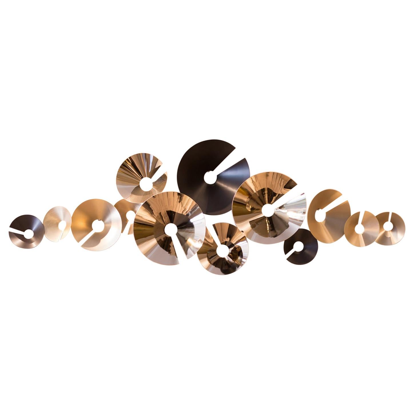 Wall Sculpture contemporary in gold glossy and brushed designed by Andrea Bonini For Sale