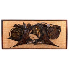 Wall Sculpture by Henrik Horst 1970s, Abstract Metal on Hessian Backed Frame