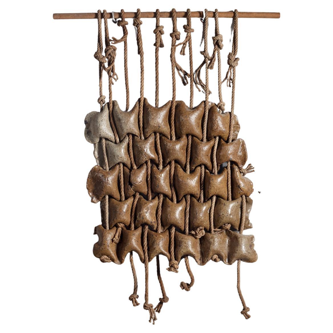 Wall Sculpture Entitled «Tressage» in Brown Stoneware and Rope, Anne Barrès For Sale