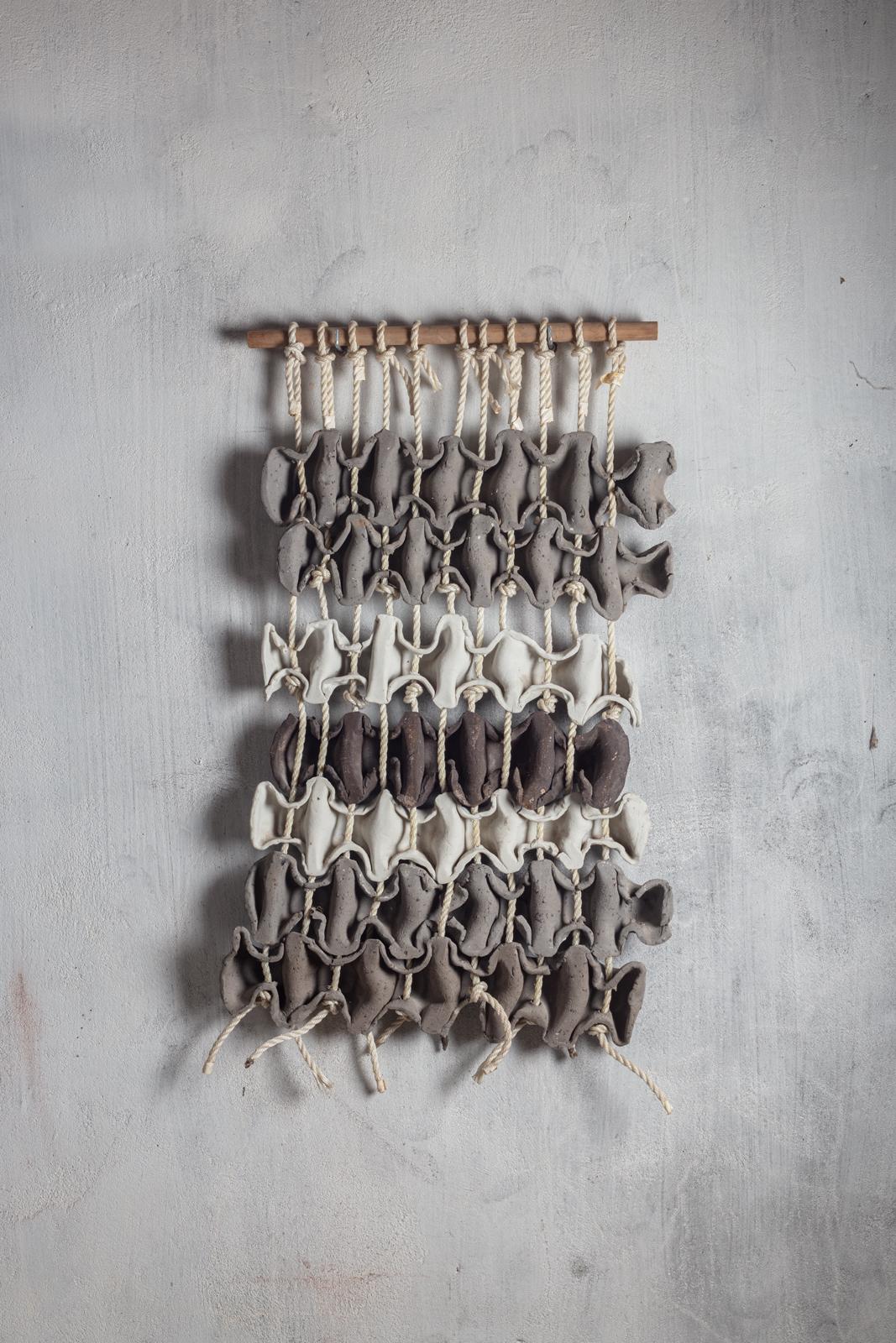 Beaux Arts Wall Sculpture Entitled «Tressage» in Porcelain, Stoneware and Rope, Anne Barrès For Sale