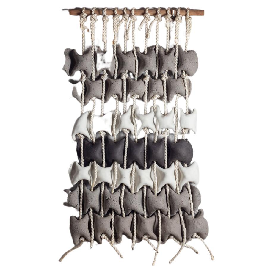 Wall Sculpture Entitled «Tressage» in Porcelain, Stoneware and Rope, Anne Barrès