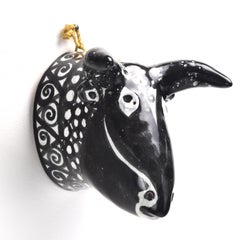 Wall Sculpture Figurine Bull Head Picasso Style Handpainted Glazed Pottery