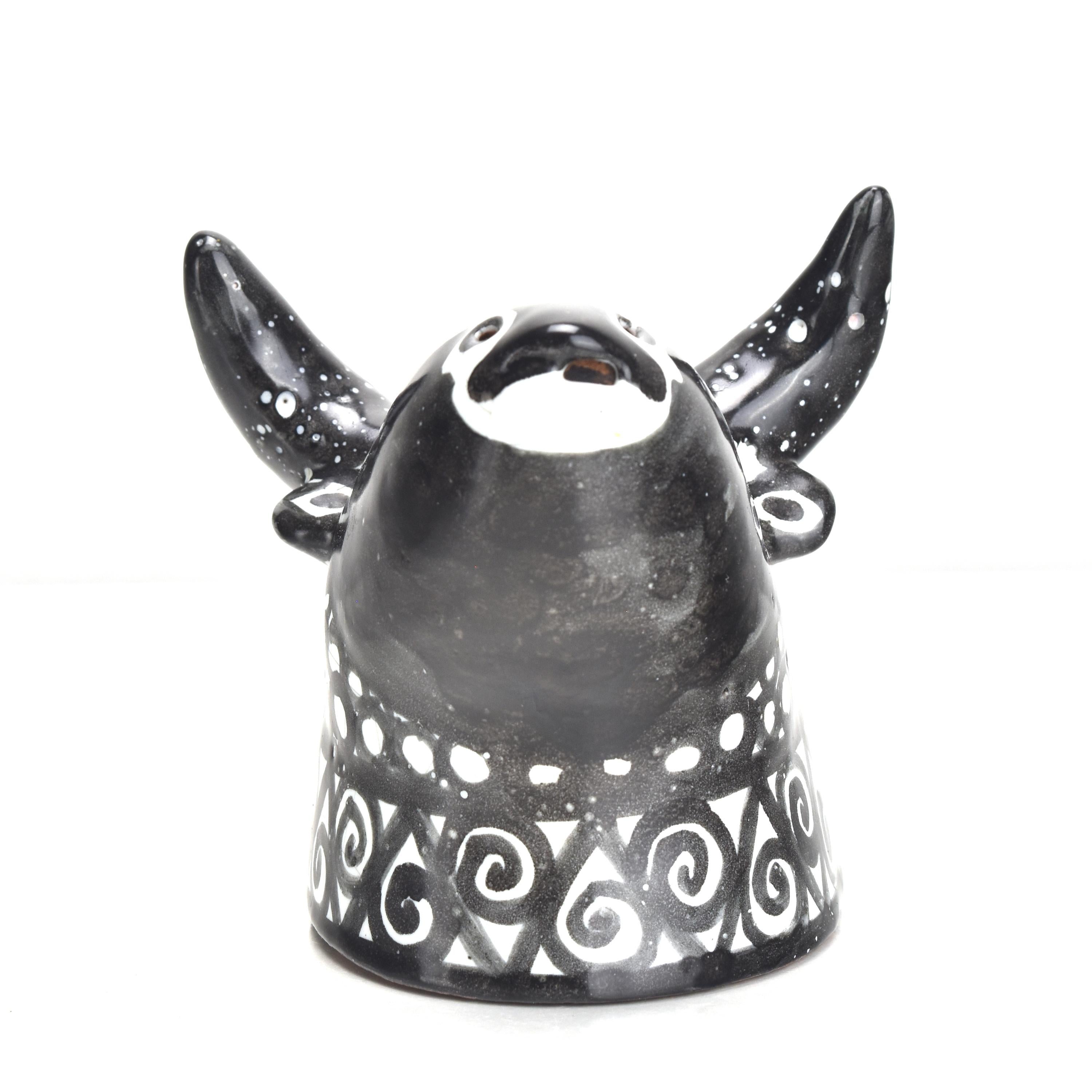 French Wall Sculpture Figurine Bull Head Picasso Style Handpainted Glazed Pottery For Sale