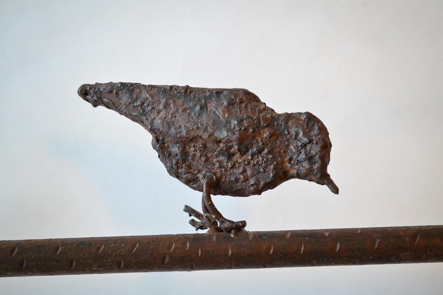 American Wall Sculpture Ilana Goor Style Birds on a Wire in Forged Iron After Giacometti