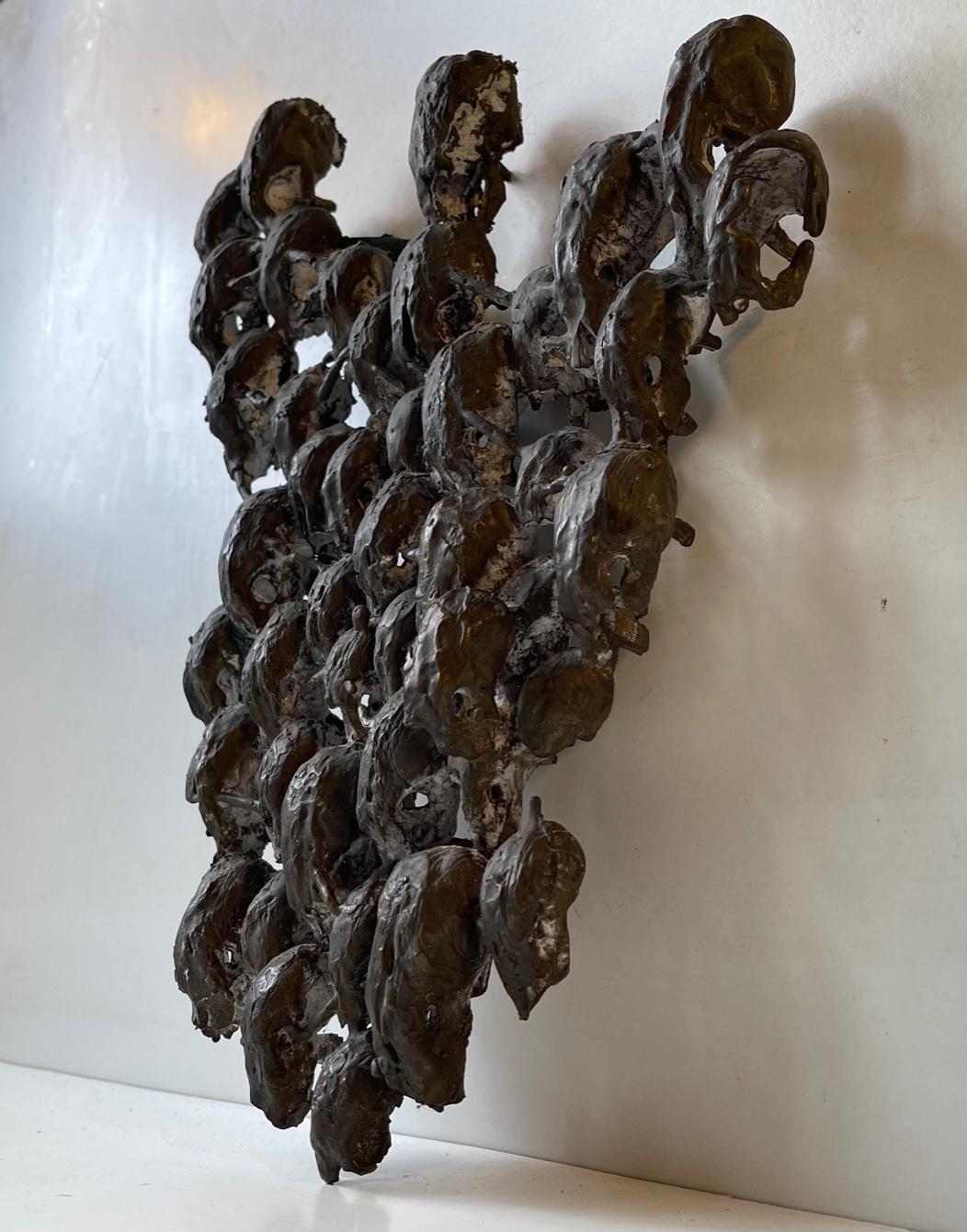Late 20th Century Wall Sculpture in Bronze 47 Skulls Entangled, Rat King, 1970s For Sale