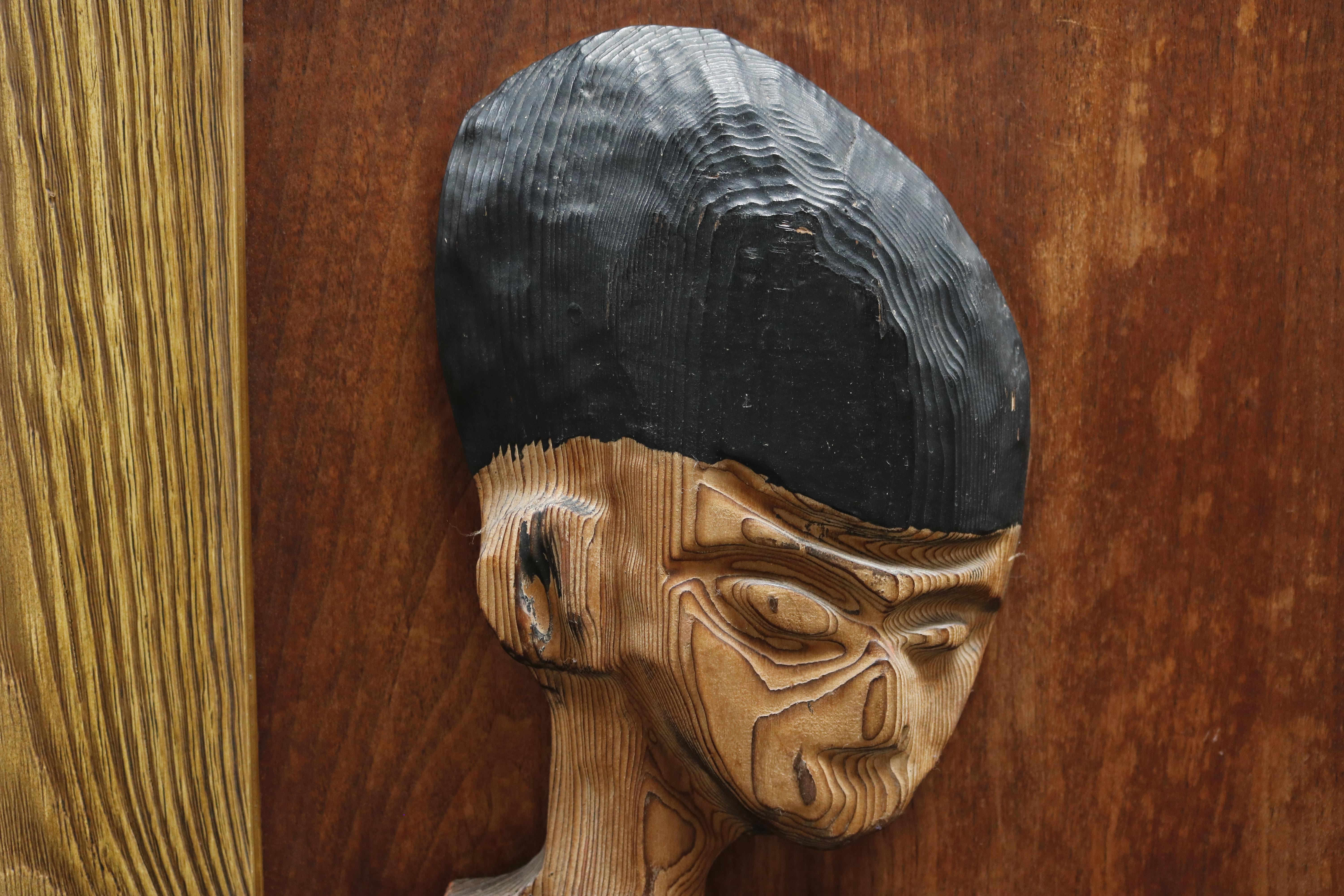 Carved Wall Sculpture of Little Boy Signed William Westenhaver For Sale