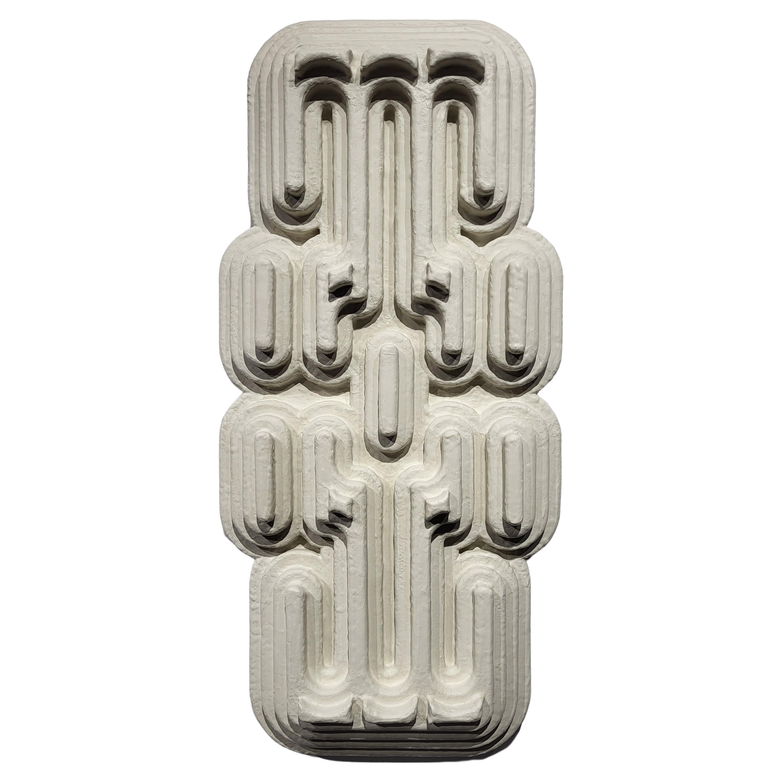 Wall Sculpture White Contemporary Geometric Totem Brutalist Wood organic plaster For Sale
