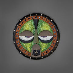 Wall Sculpture Wooden Frame Adorned Mosaic Leather Liquid Metal Artglass Backlit