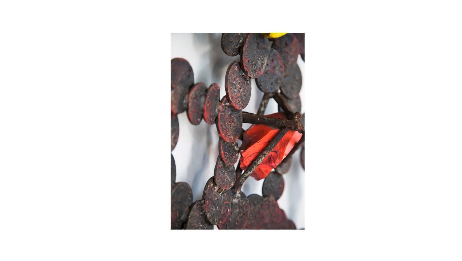 Forged Wall Sculpture by Salvino Marsura, Wrought Iron and Murano Glass, 20th Century For Sale