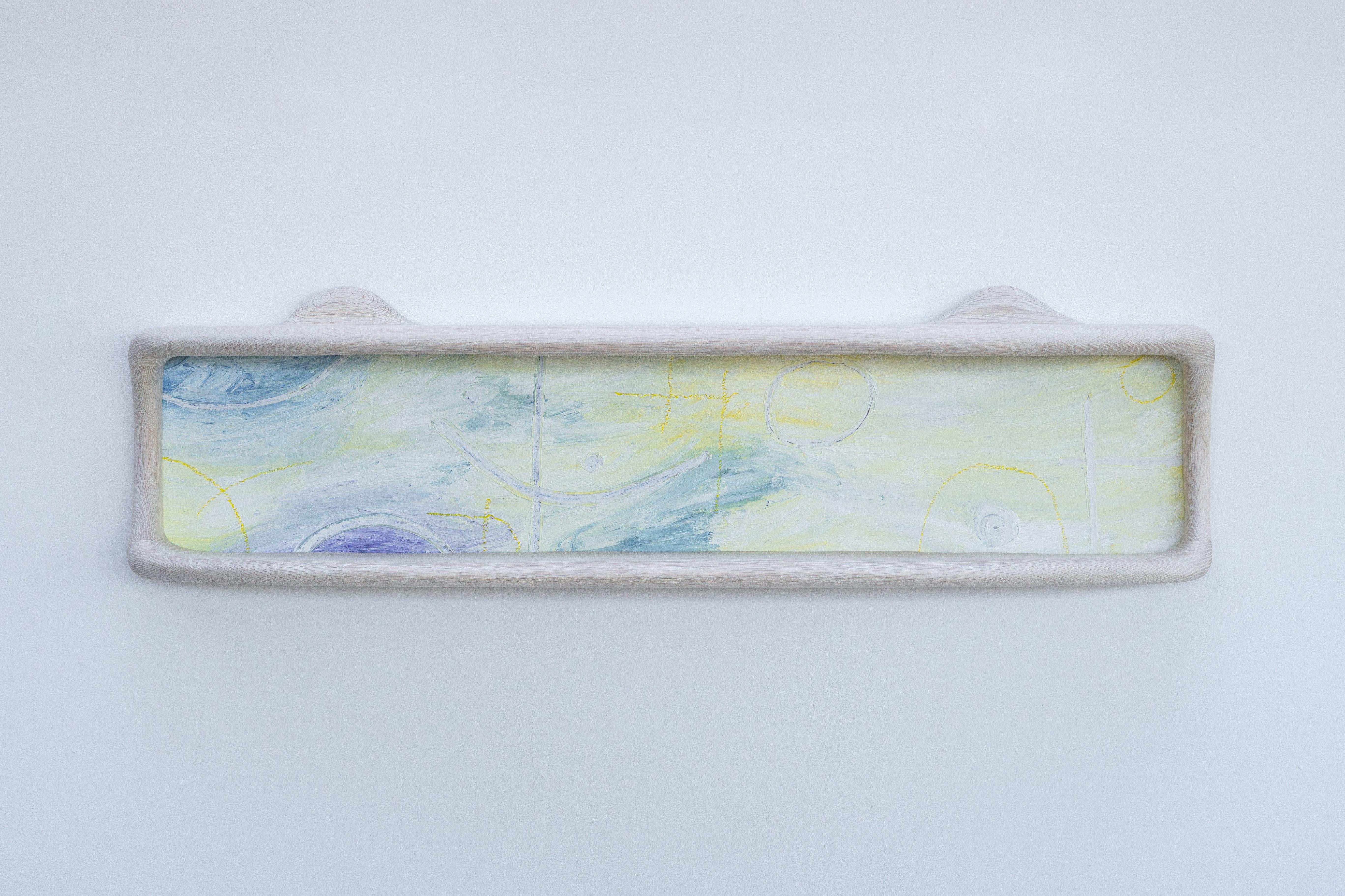 Organic Modern Wall Shelf in Bleached Oak with an Oil-Painted Oak Back For Sale