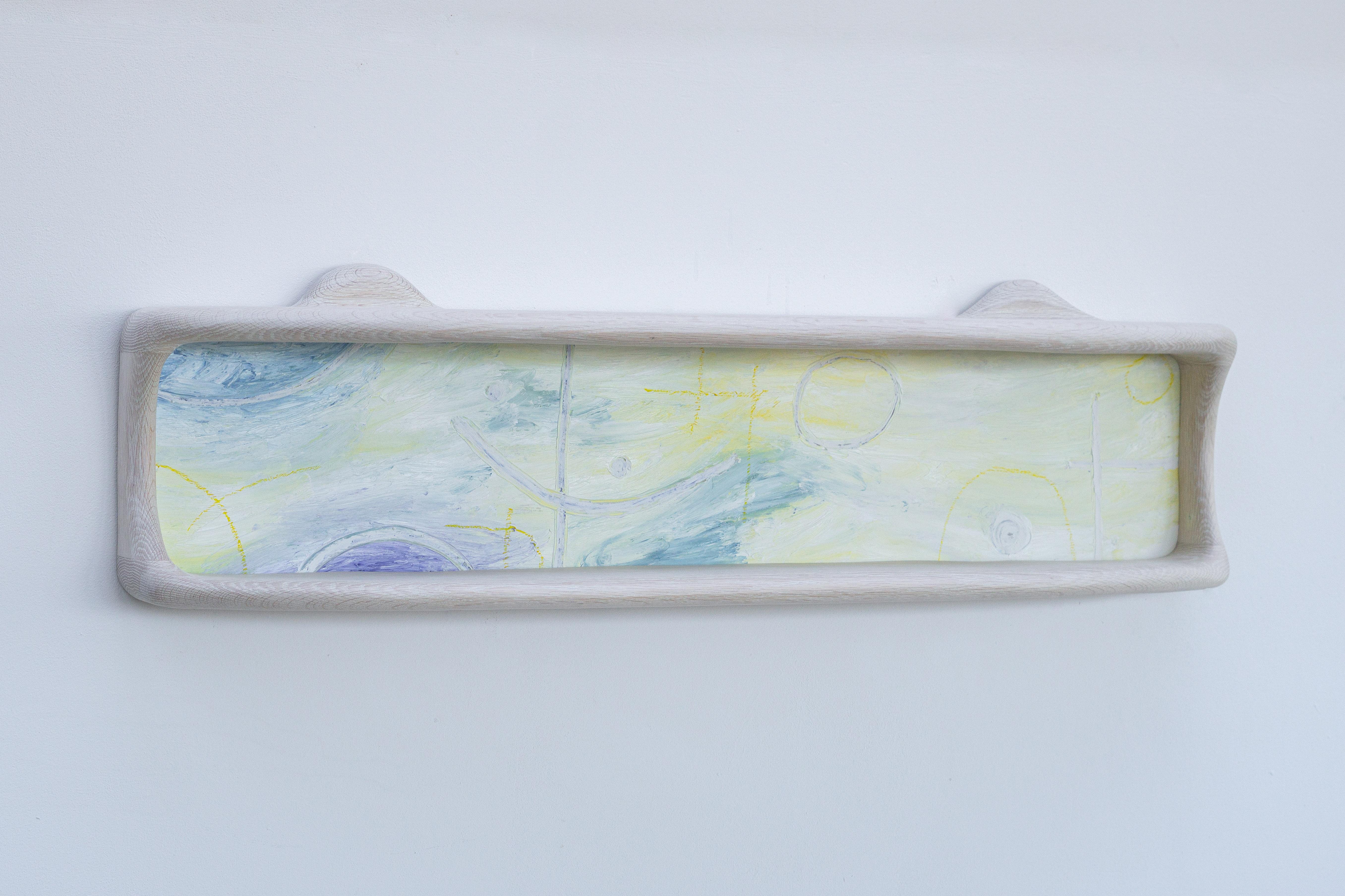 Woodwork Wall Shelf in Bleached Oak with an Oil-Painted Oak Back For Sale