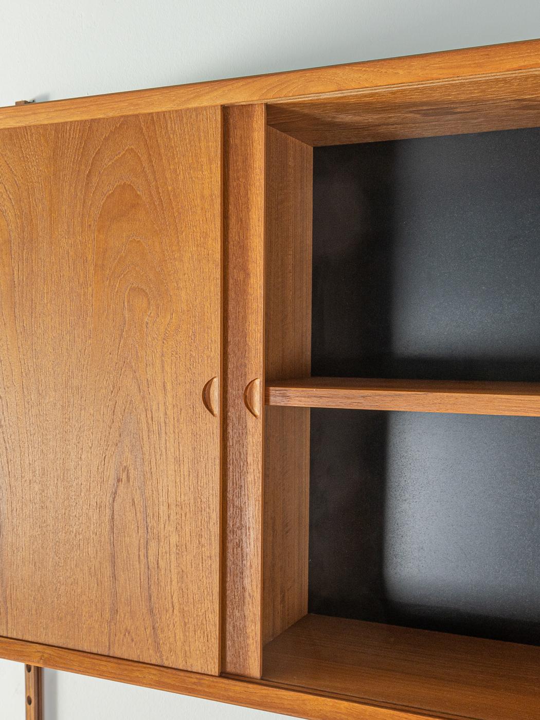 Teak Wall Shelf with Bar Cabinet by Poul Cadovius, 1960s For Sale