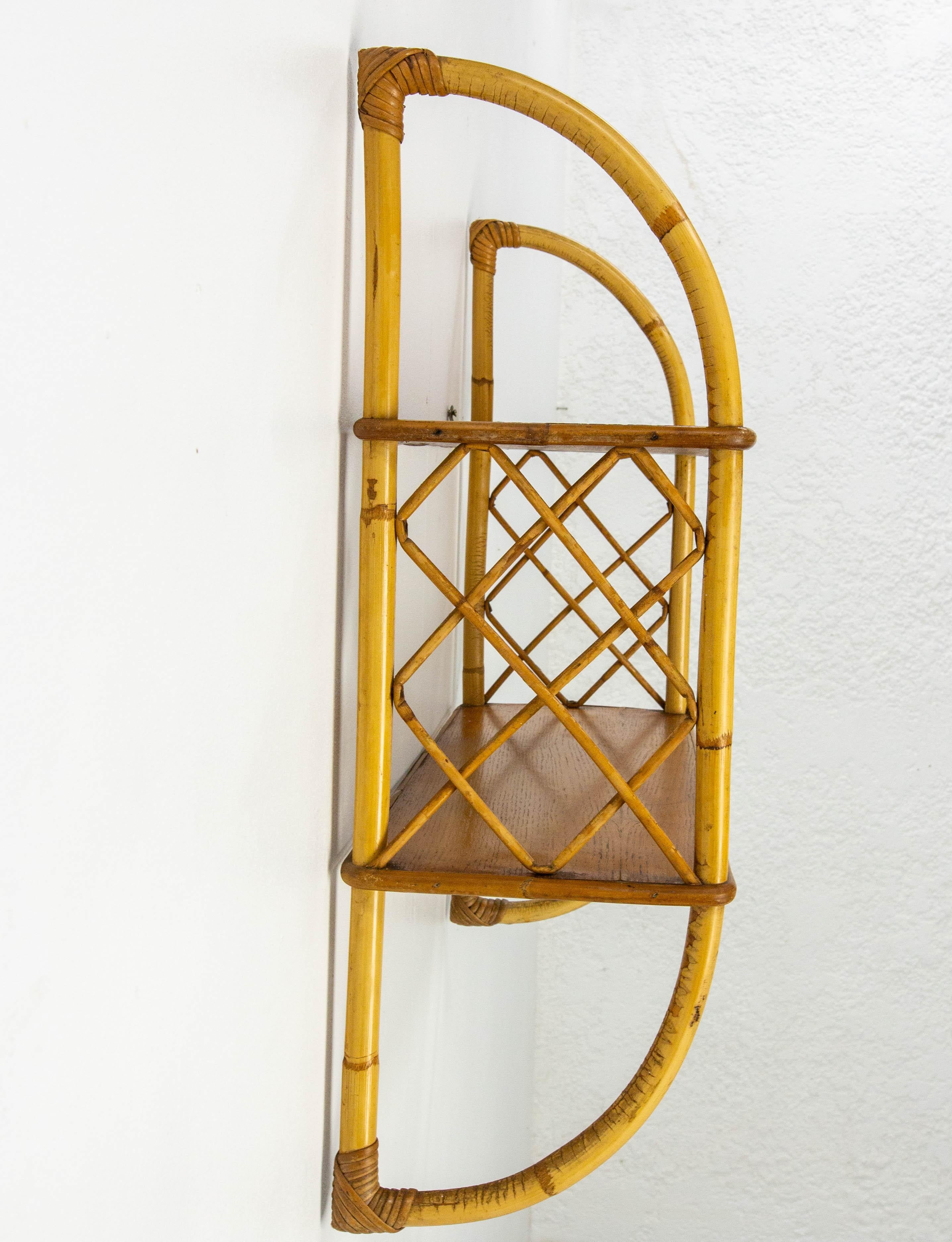Late 20th Century Wall Shelves Rattan and Wood, French circa 1970 For Sale