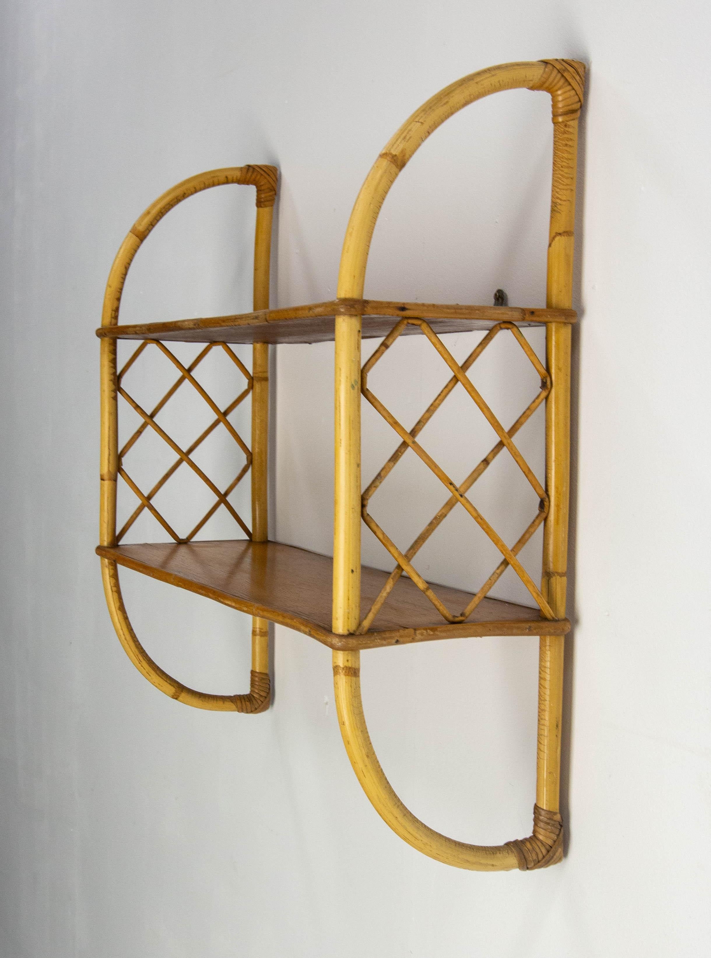 Wall Shelves Rattan and Wood, French circa 1970 For Sale 1