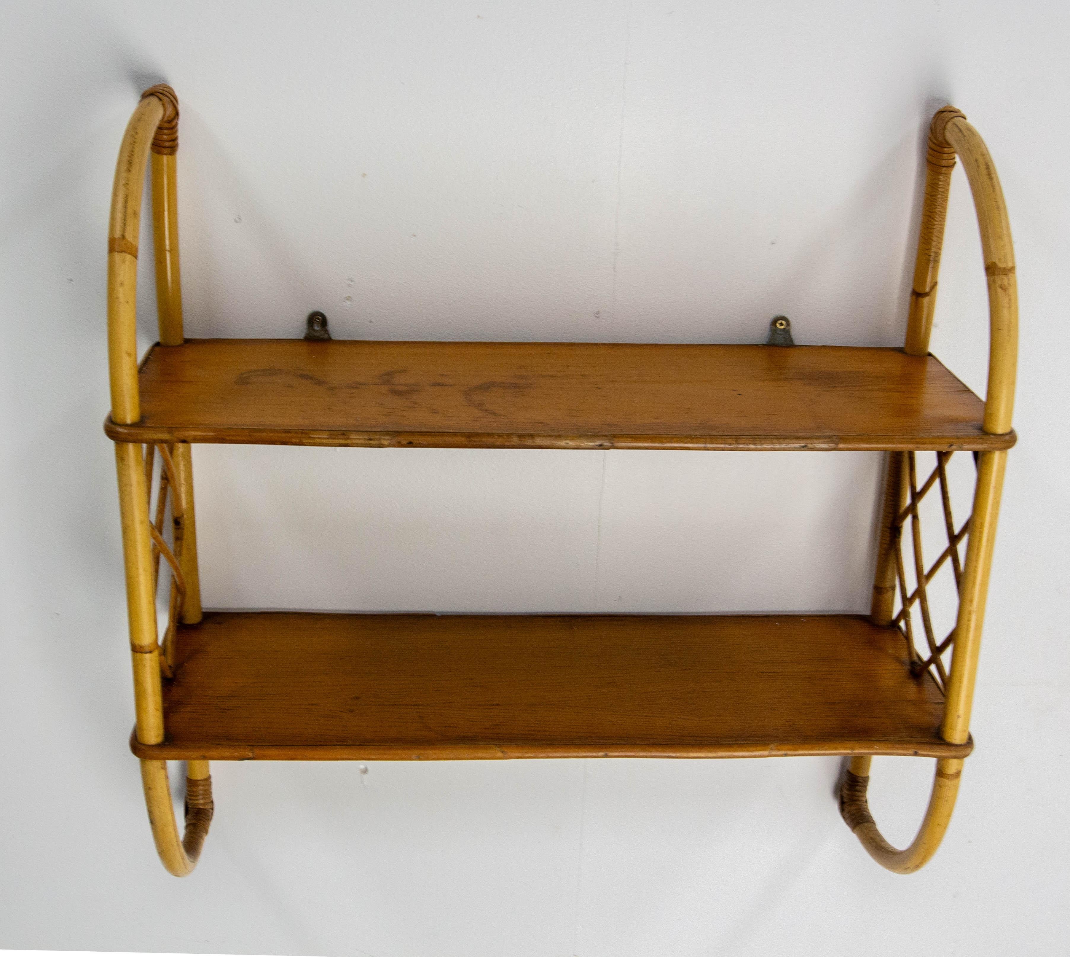 Wall Shelves Rattan and Wood, French circa 1970 For Sale 2