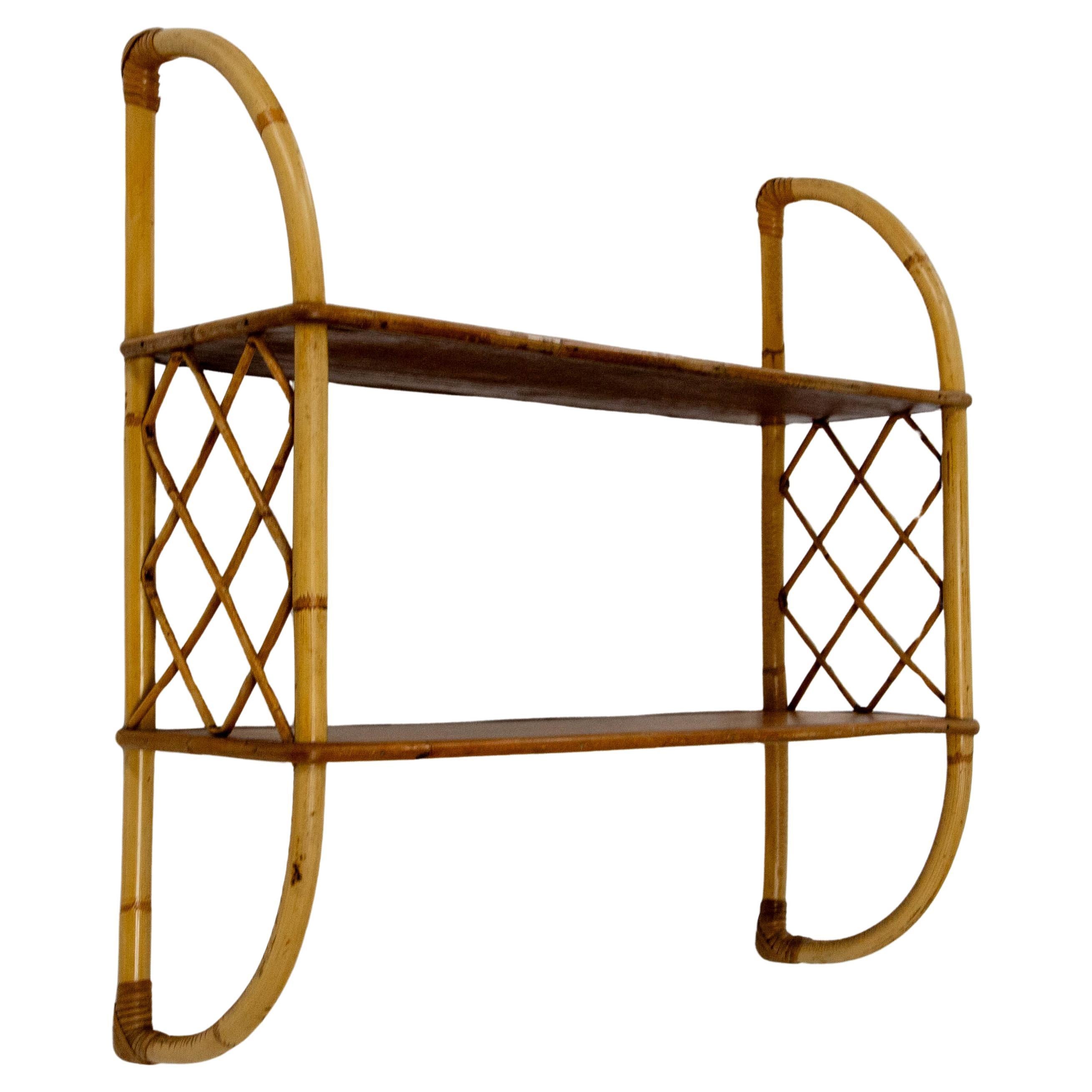 Wall Shelves Rattan and Wood, French circa 1970 For Sale