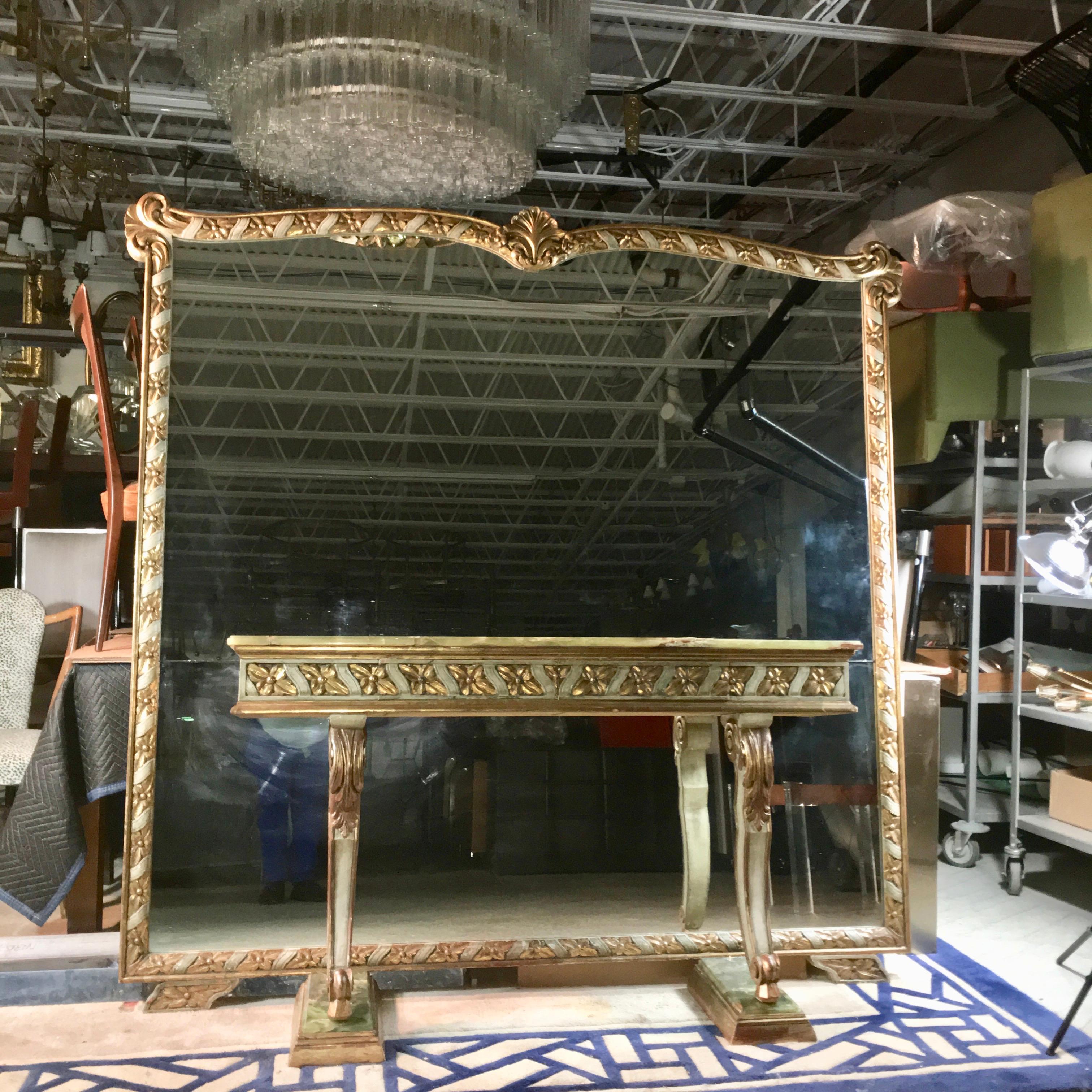 Painted Wall Size Italian Hall Mirror with Onyx Console