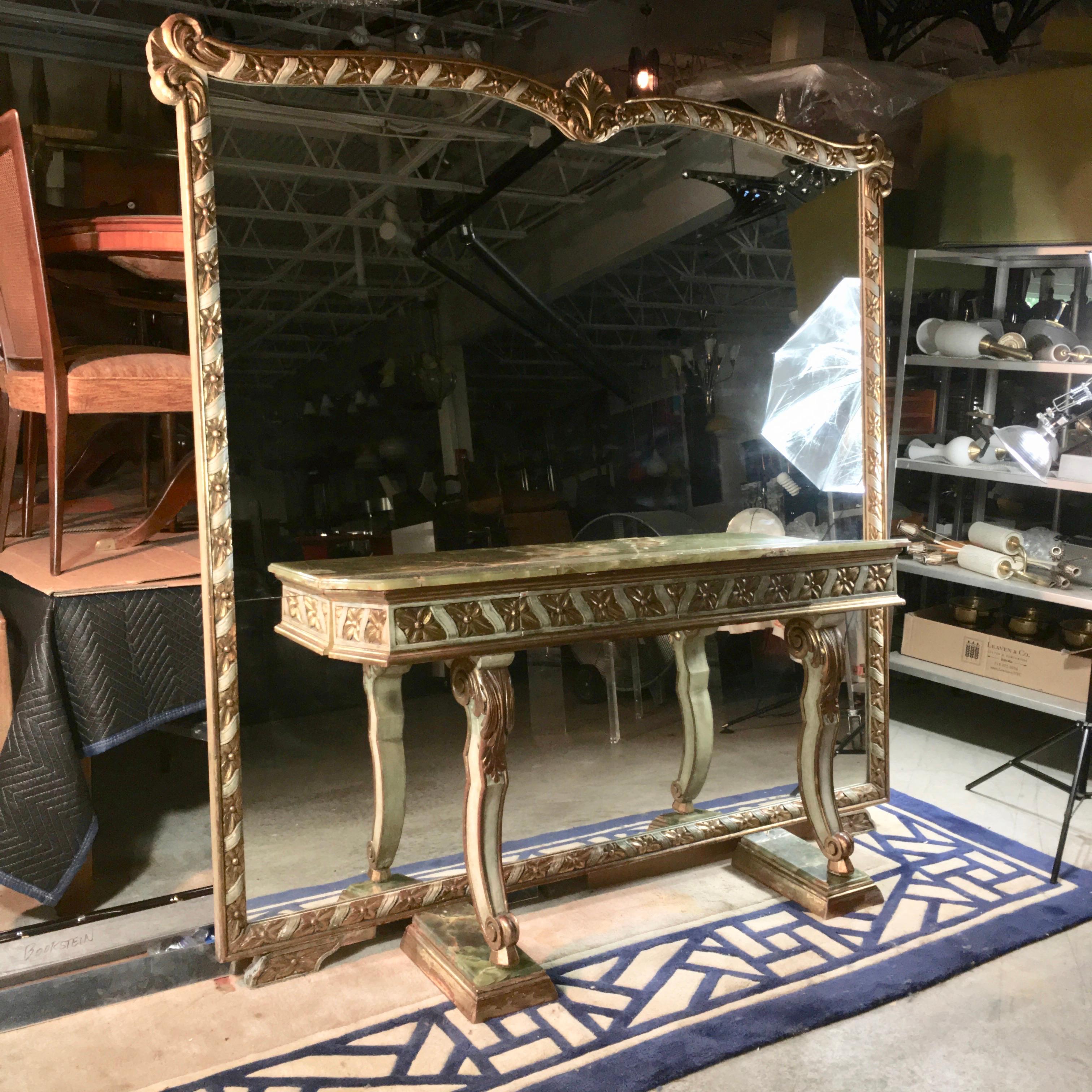 Wall Size Italian Hall Mirror with Onyx Console In Good Condition In Hanover, MA
