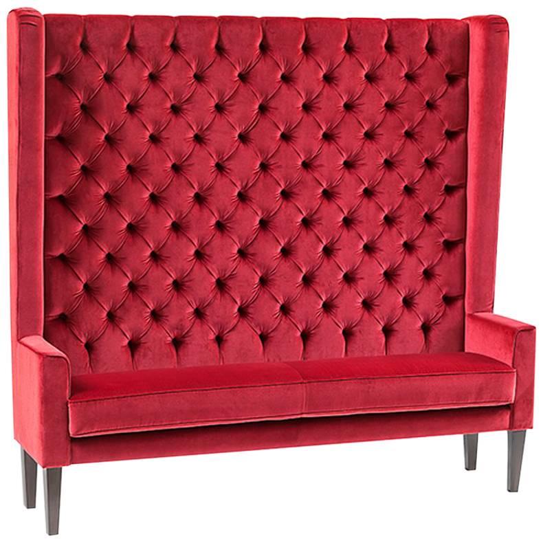 Wall Sofa Capitonated with Red or Blue or Green Velvet For Sale