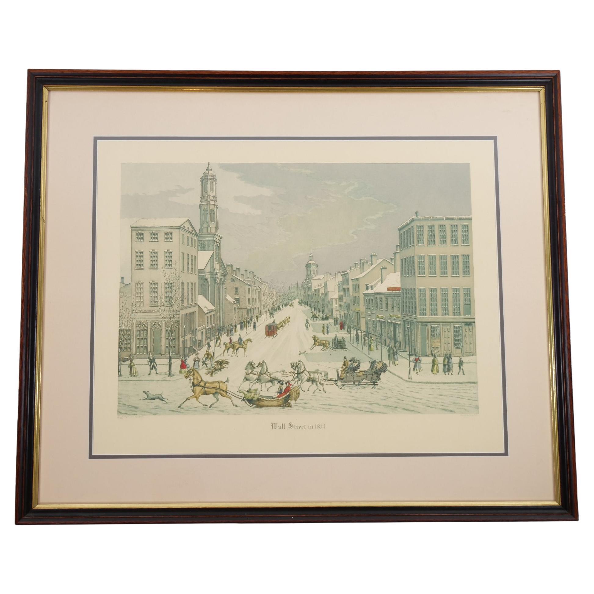 Wall Street 1834 Framed Aquatint Etching After Raoul Varin (1865-1943) For Sale