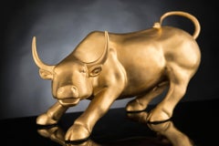 Wall Street Bull Big in Ceramic, Matt Gold 24K, Italy