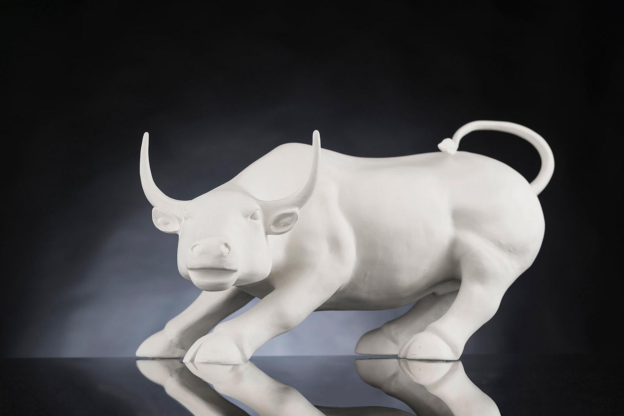 Italian Wall Street Bull Big in Ceramic, White, Italy For Sale