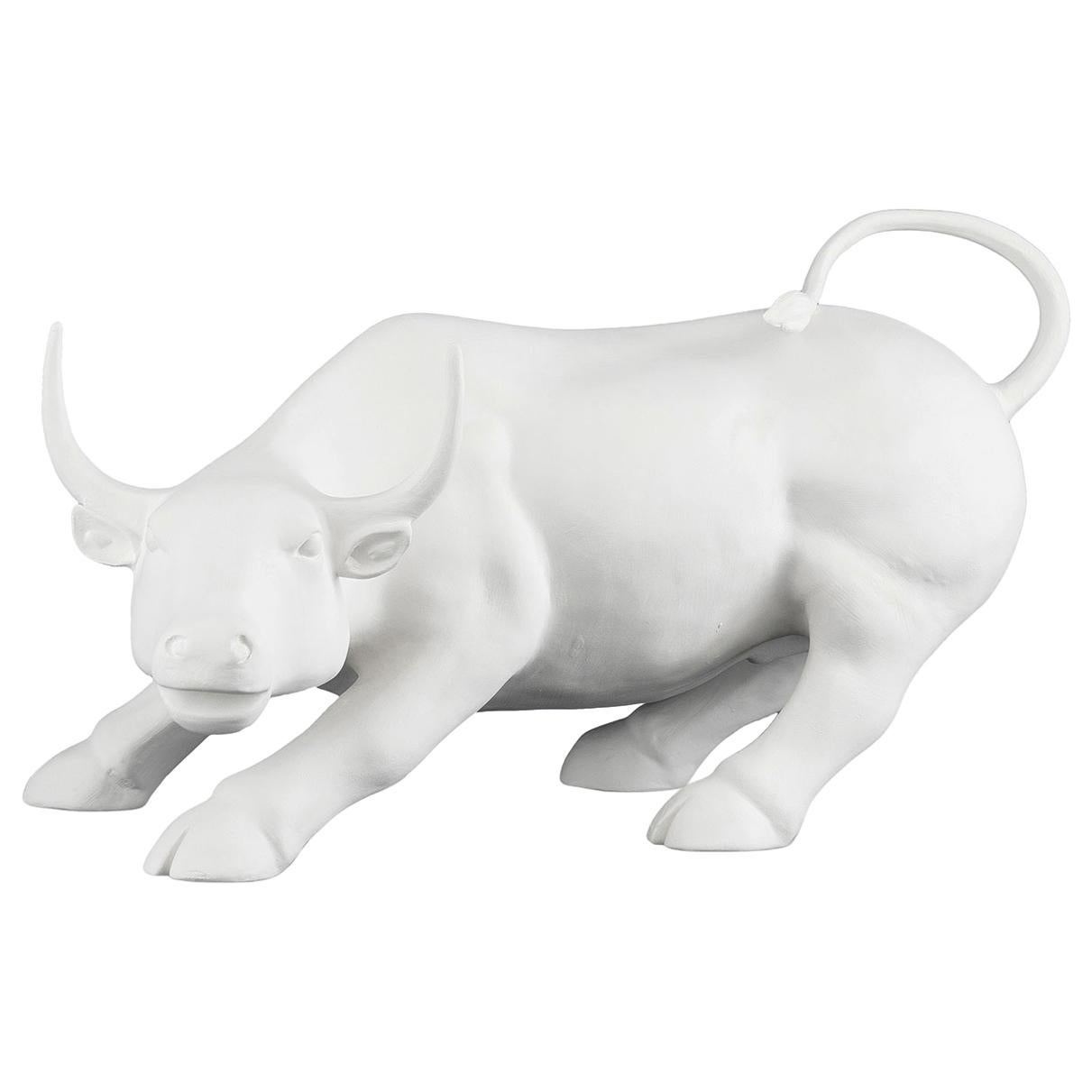 Wall Street Bull Big in Ceramic, White, Italy For Sale