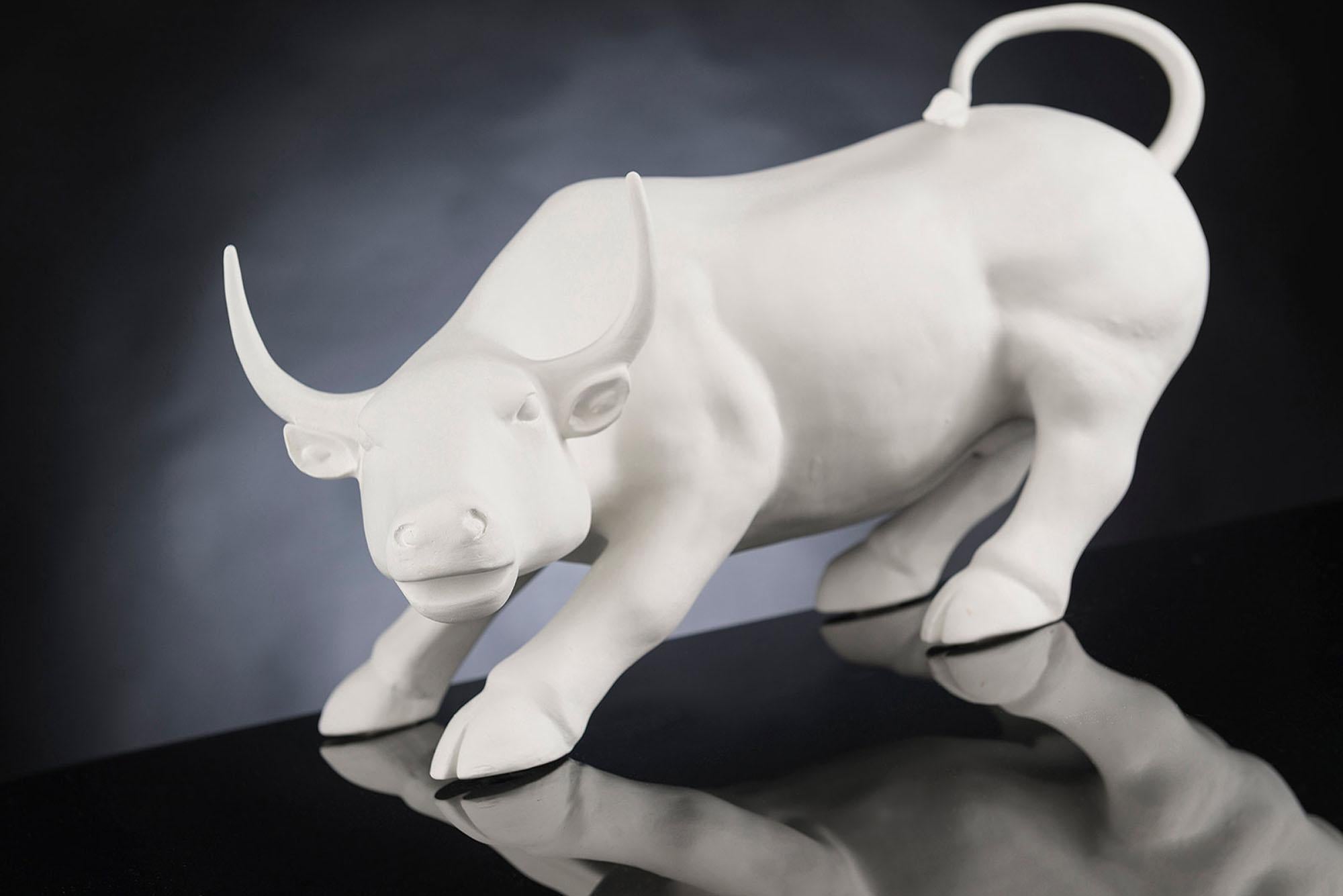 Modern Wall Street Bull Small in Ceramic, White, Italy For Sale