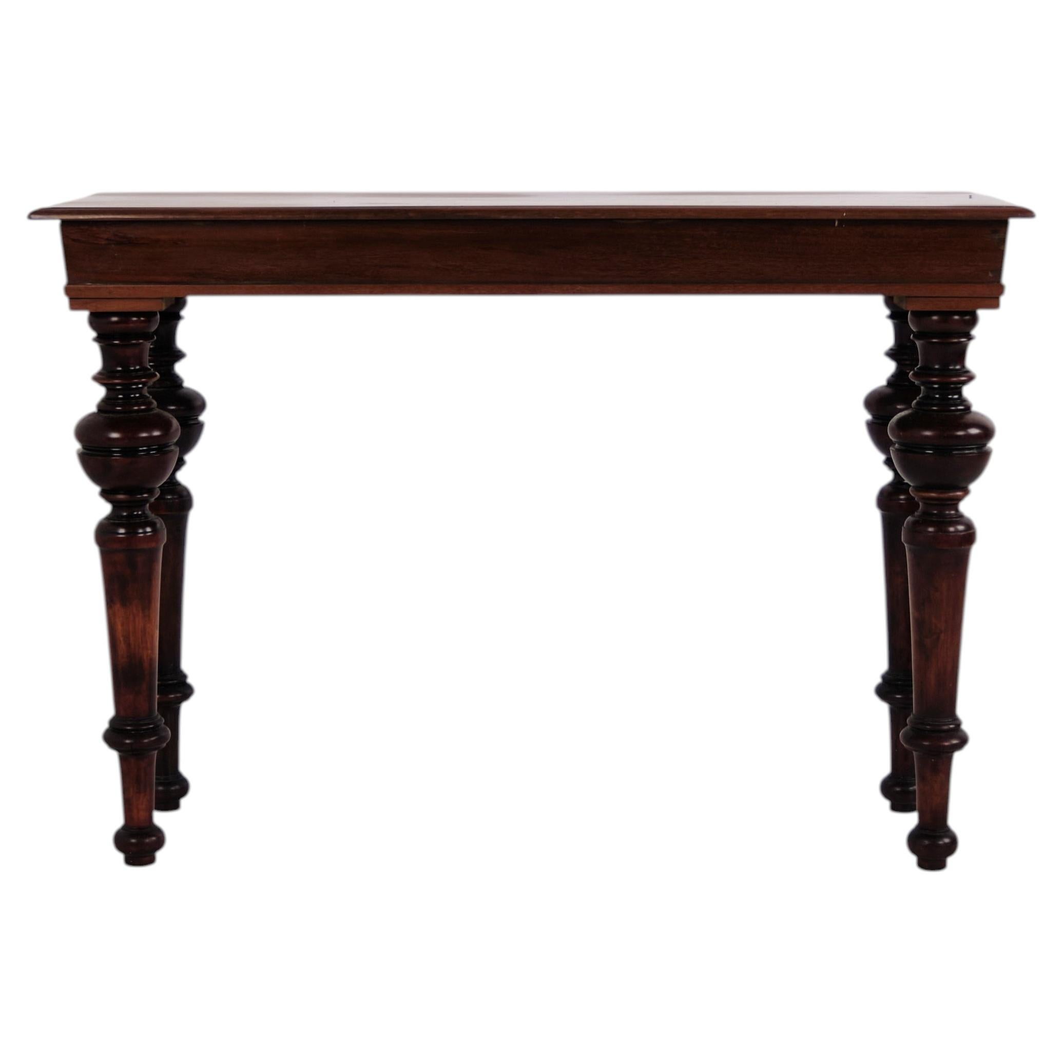 Wall Table / Console Table in Mahogany with Carved Round Legs from the 1880s