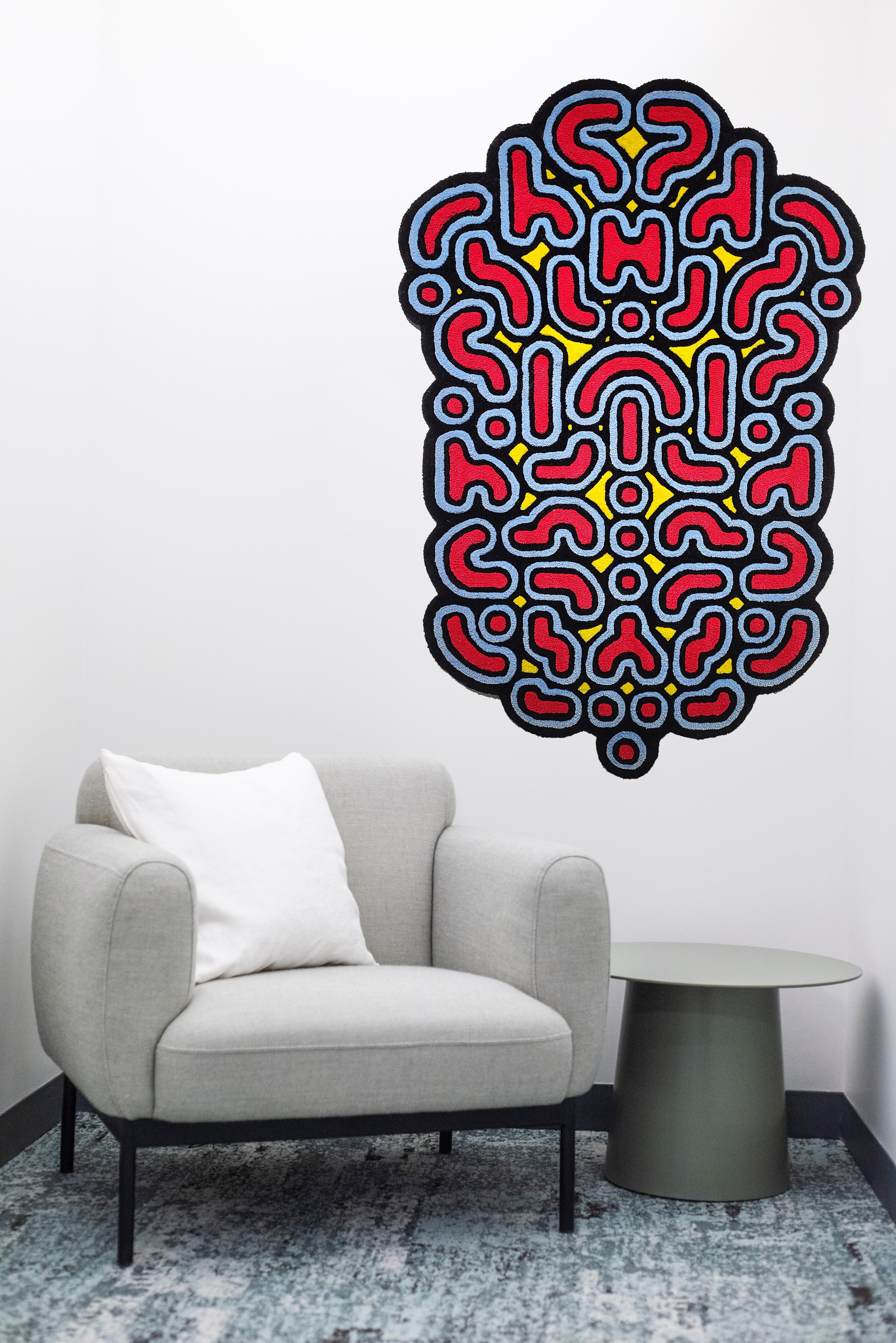 Futuriste Tapisserie murale tapisserie rouge couleur primaire géométrique tribal Arcade Ecco 1 Las Animas en vente